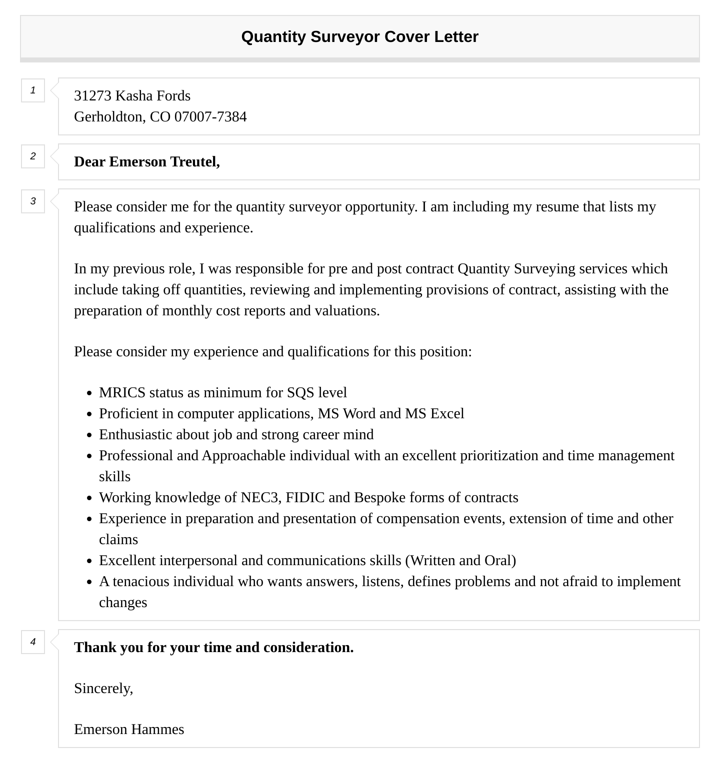 Quantity Surveyor Cover Letter Velvet Jobs