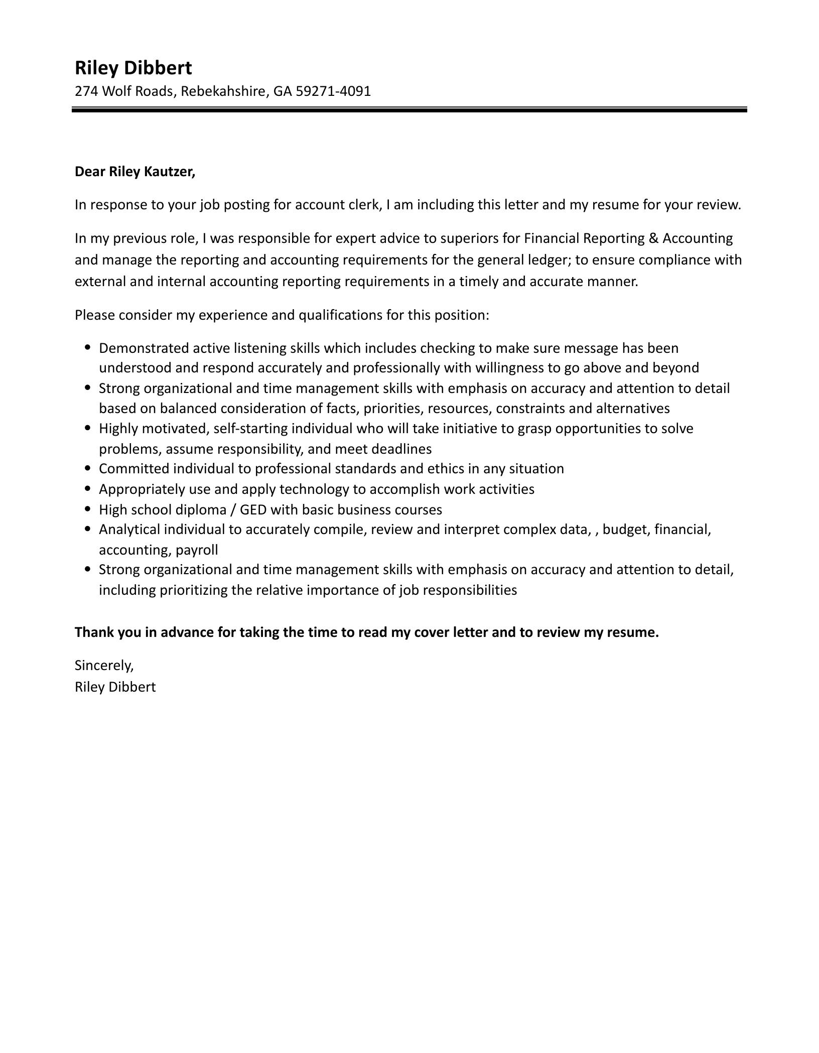 Account Clerk Cover Letter Velvet Jobs