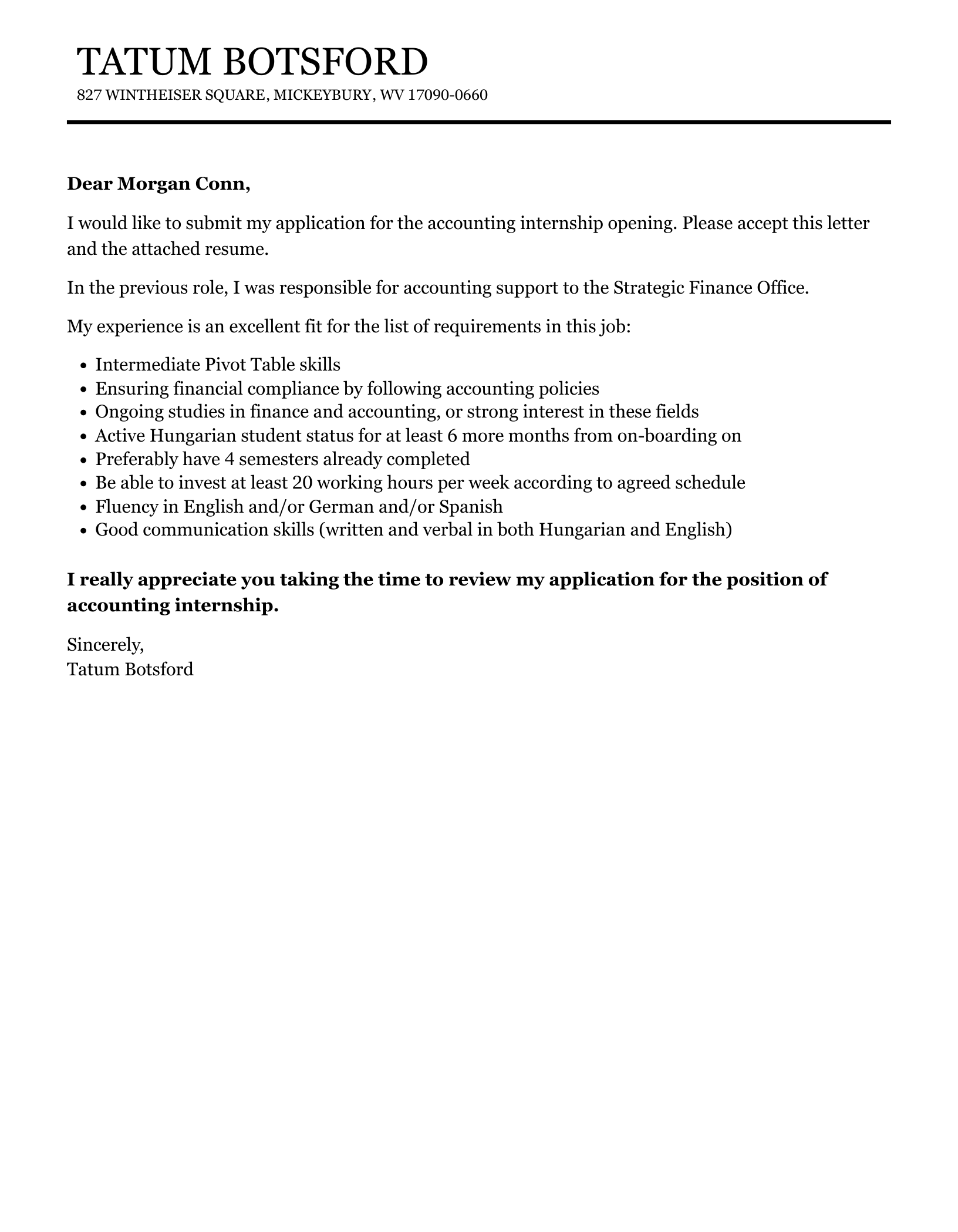 Accounting Internship Cover Letter Velvet Jobs