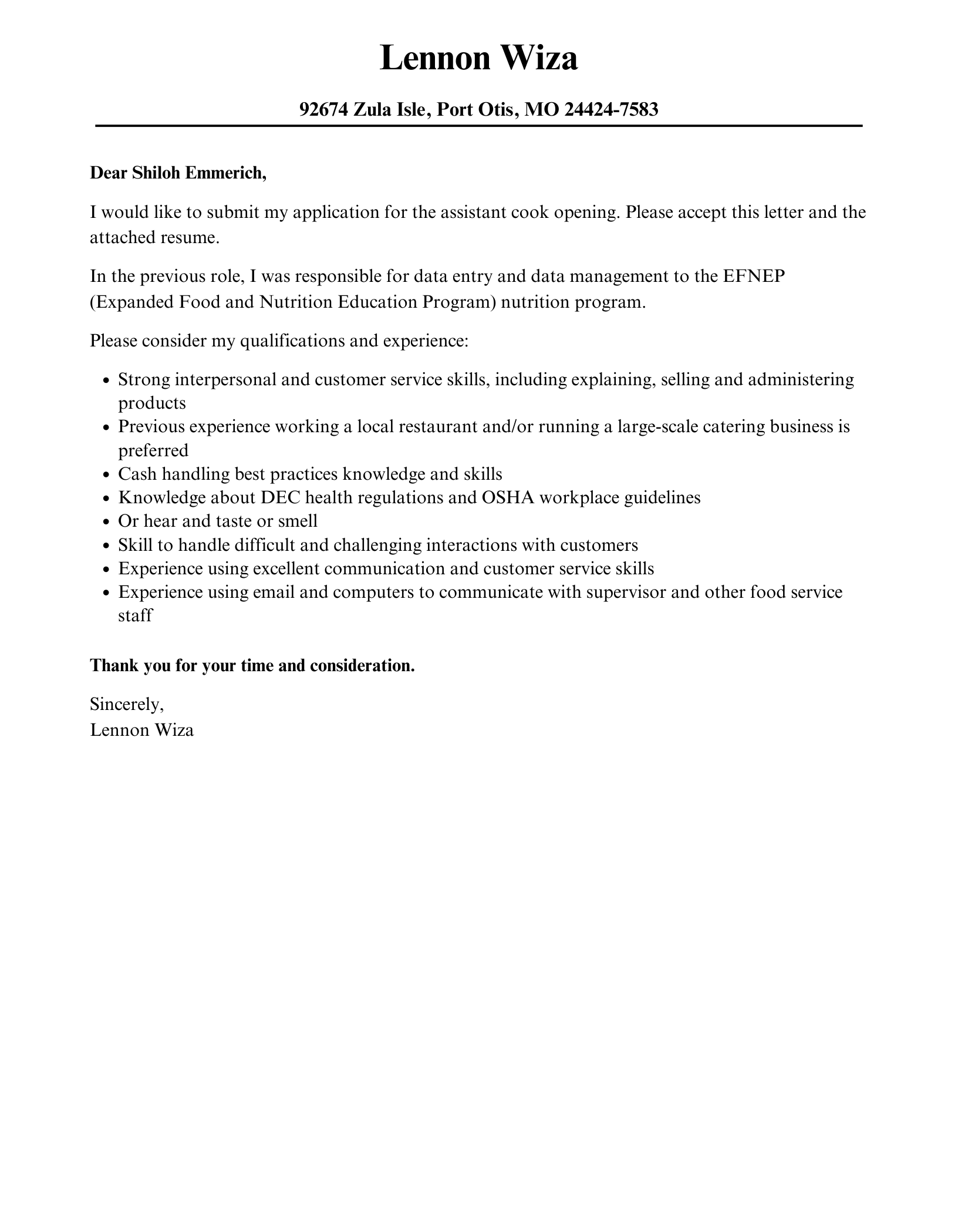 Assistant Cook Cover Letter Velvet Jobs