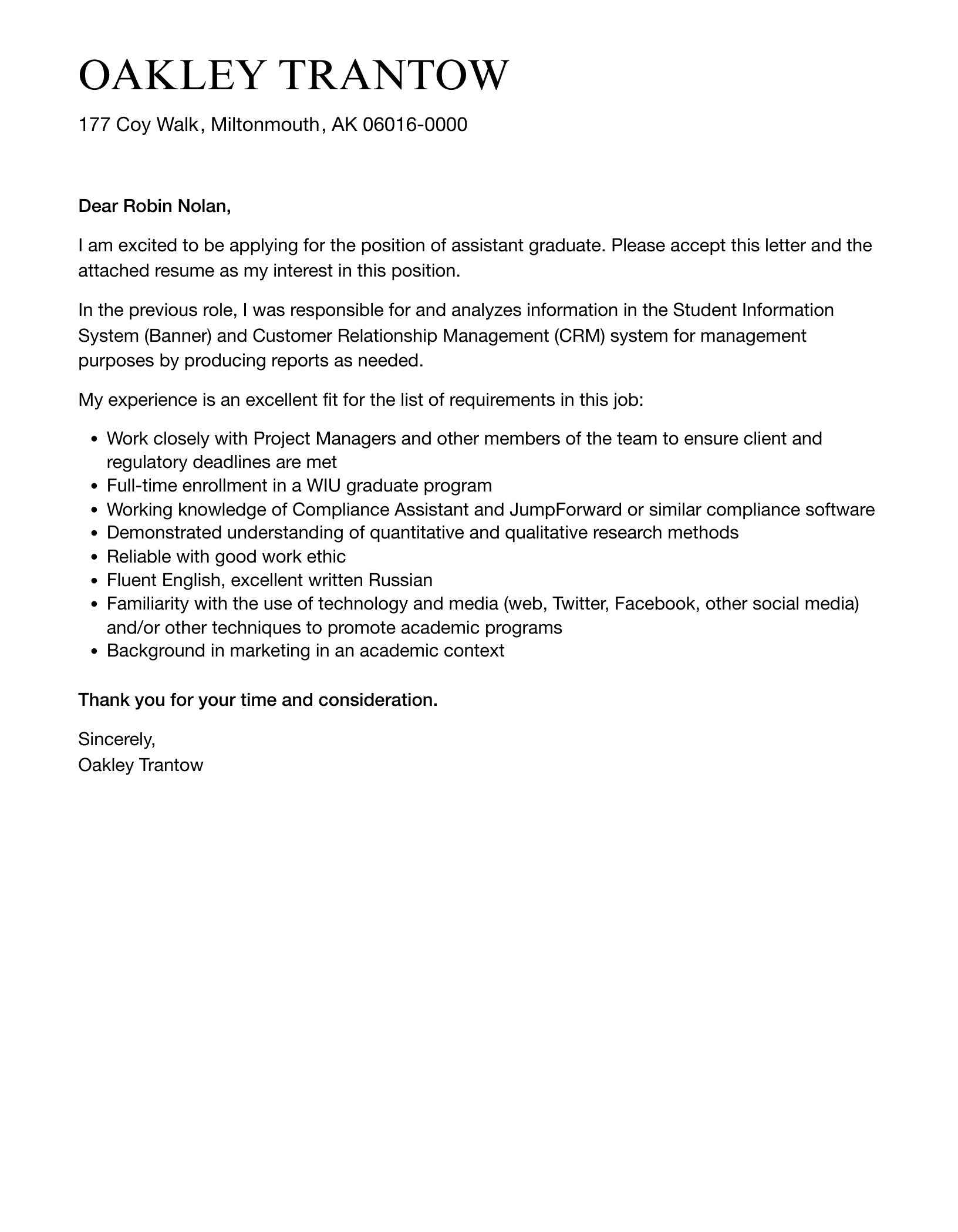 Assistant Graduate Cover Letter Velvet Jobs
