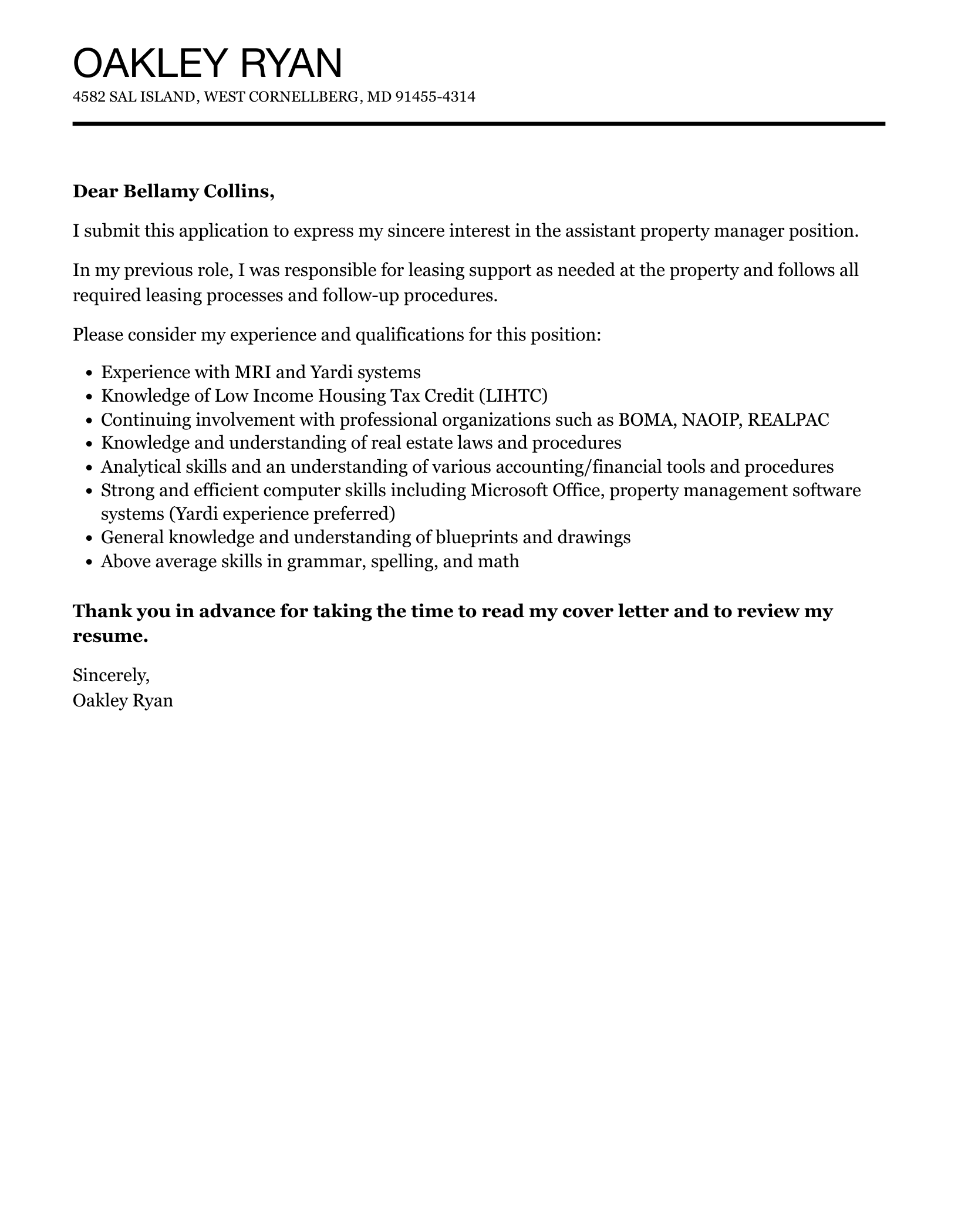 Assistant Property Manager Cover Letter Velvet Jobs
