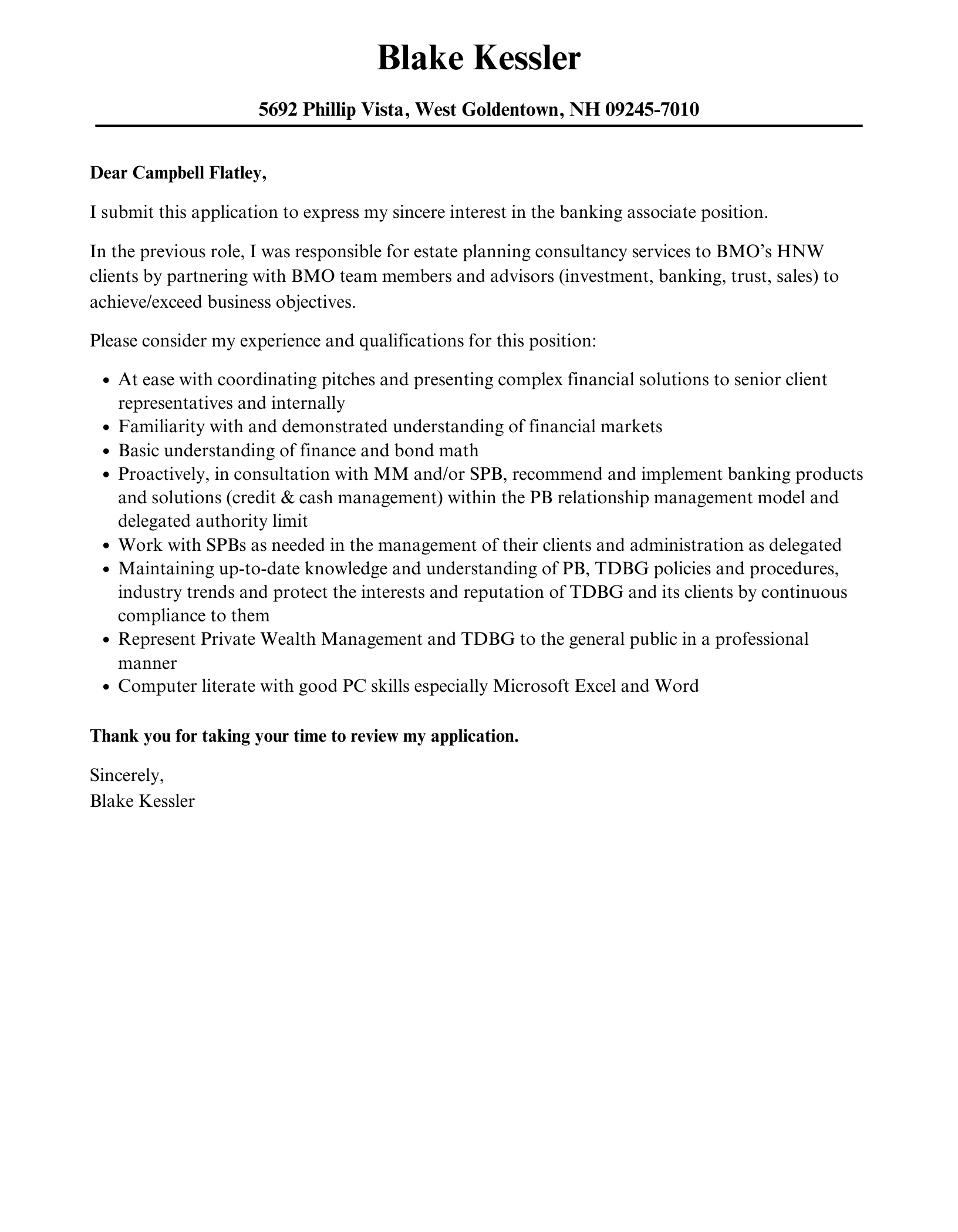 Banking Associate Cover Letter Velvet Jobs