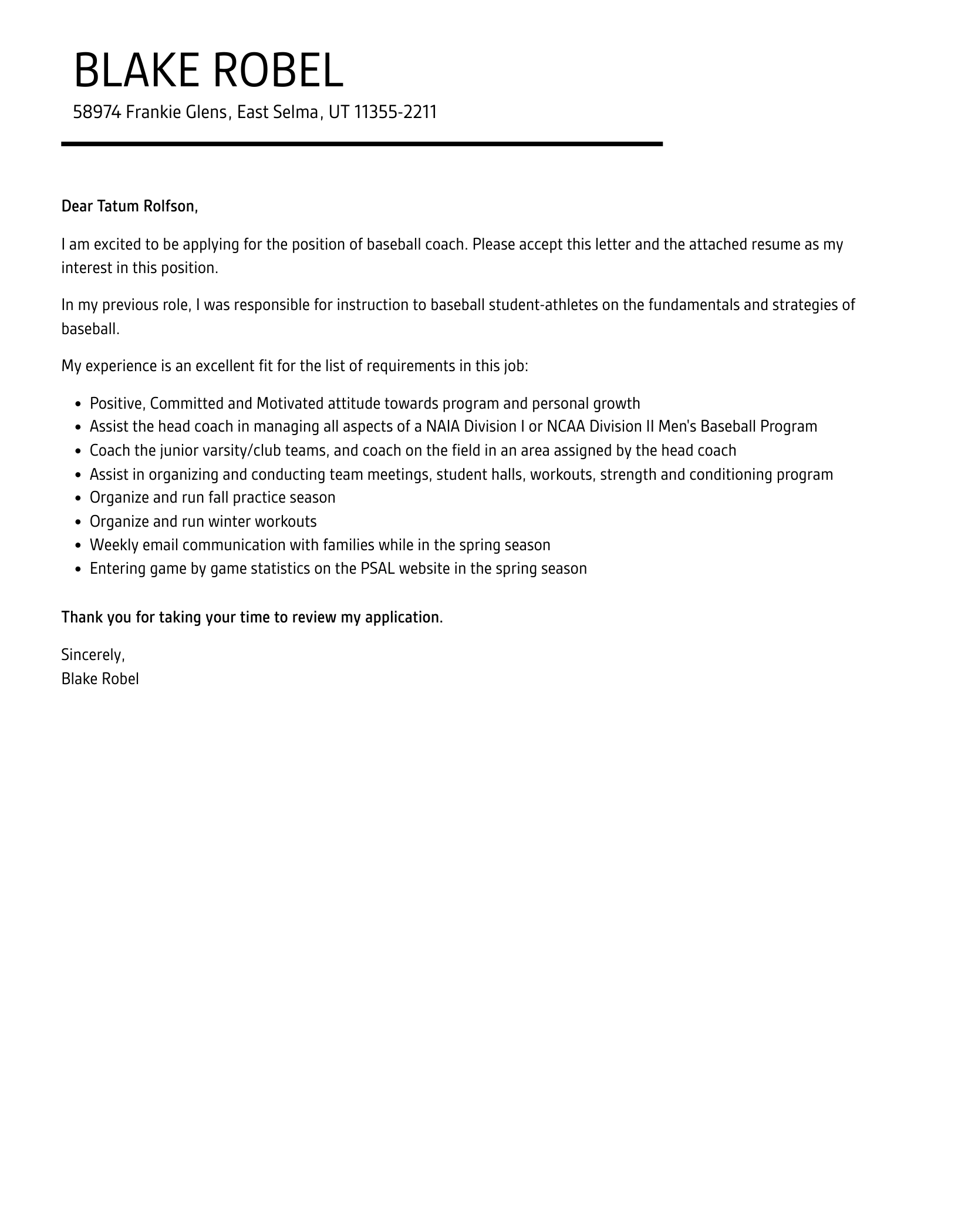 Baseball Coach Cover Letter Velvet Jobs
