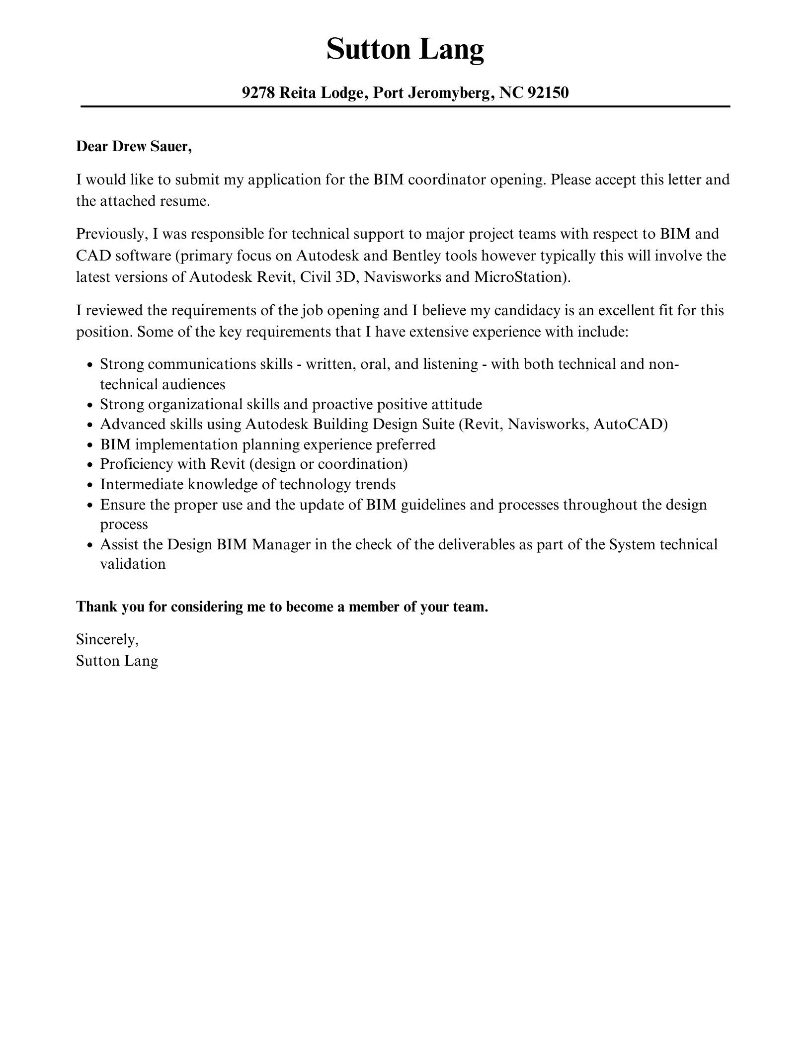 BIM Coordinator Cover Letter Velvet Jobs