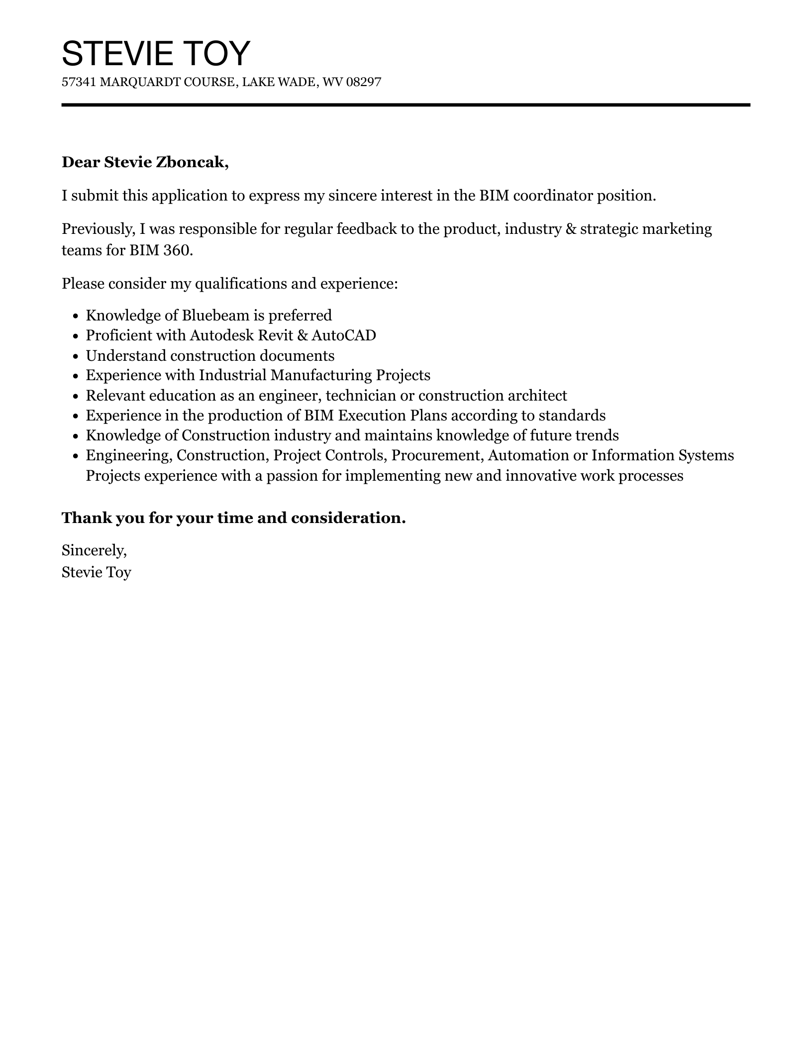 BIM Coordinator Cover Letter Velvet Jobs