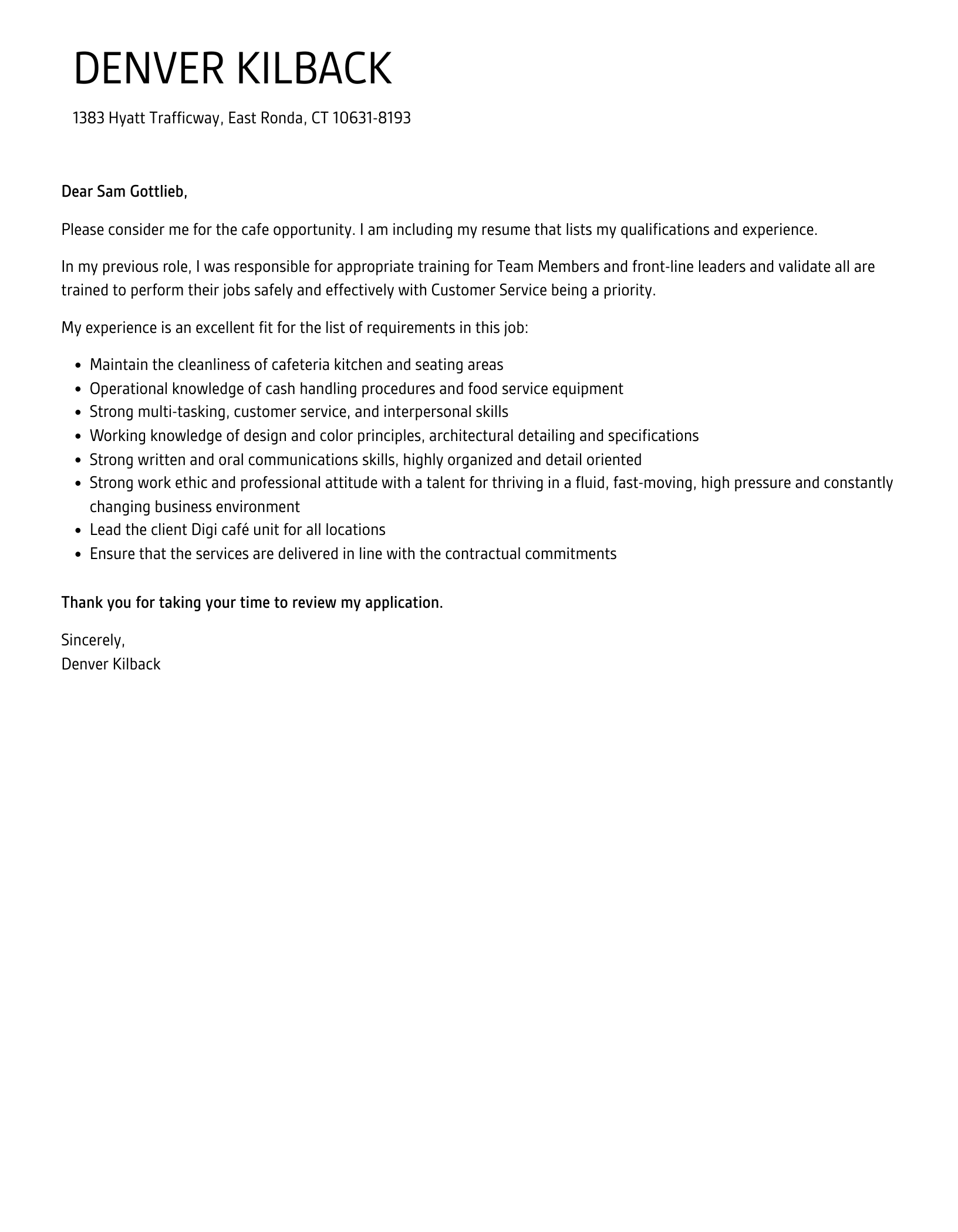 Cafe Cover Letter Velvet Jobs