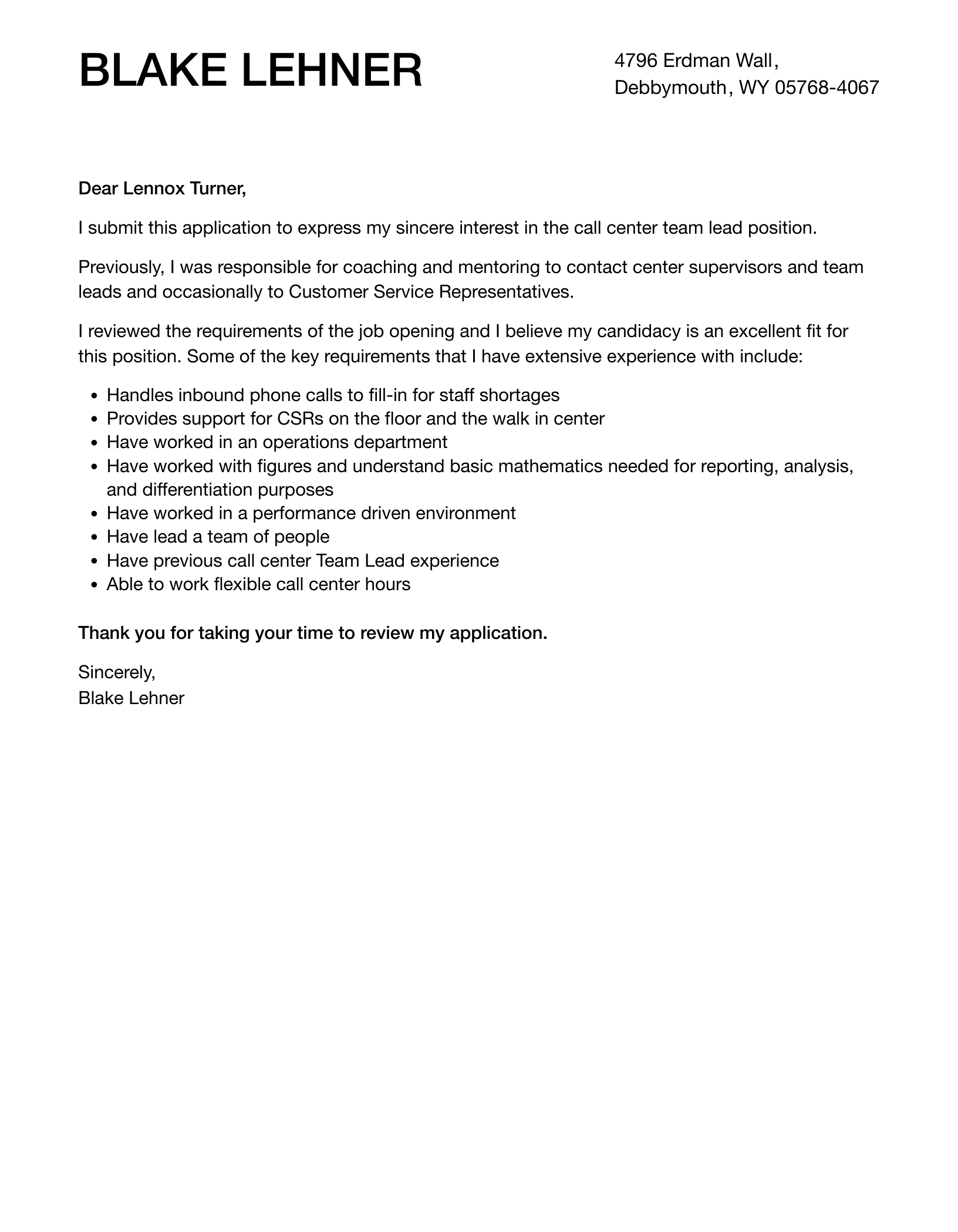 Call Center Team Lead Cover Letter Velvet Jobs