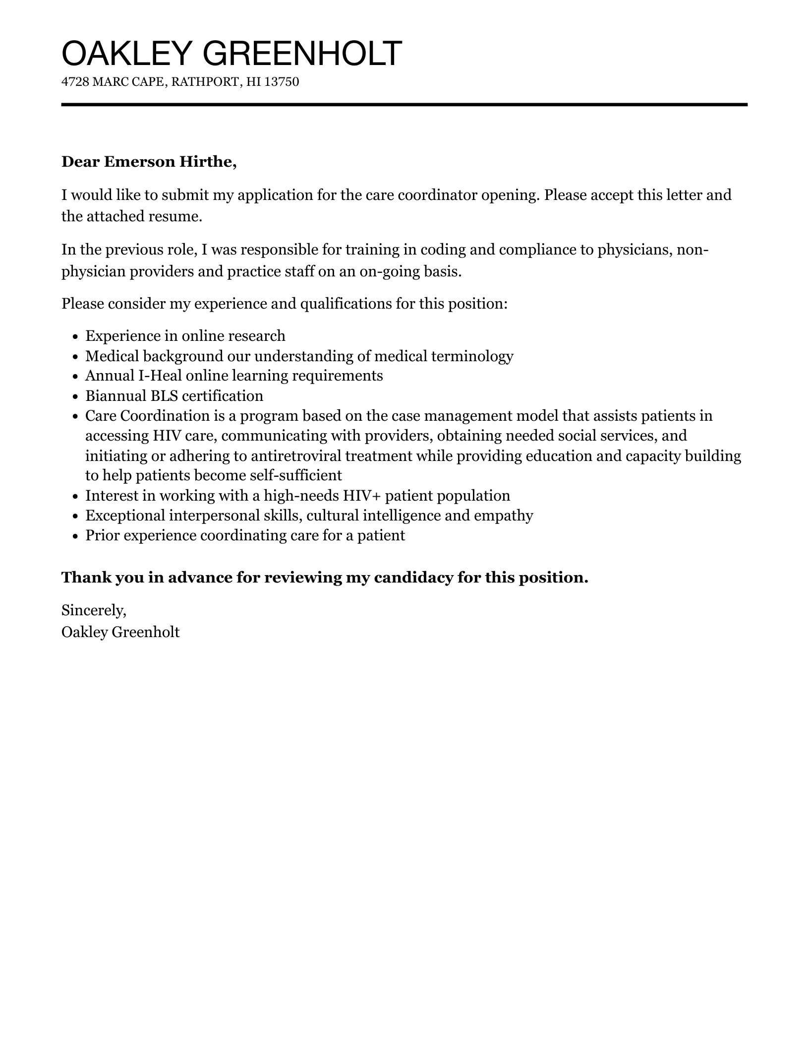 Care Coordinator Cover Letter Velvet Jobs