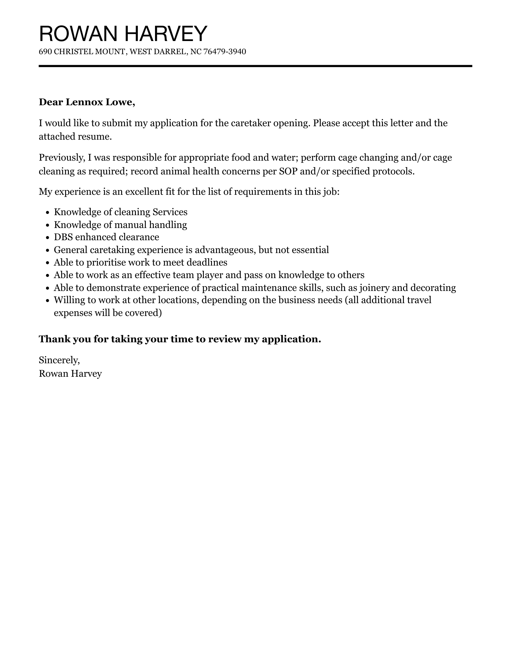 Caretaker Cover Letter Velvet Jobs
