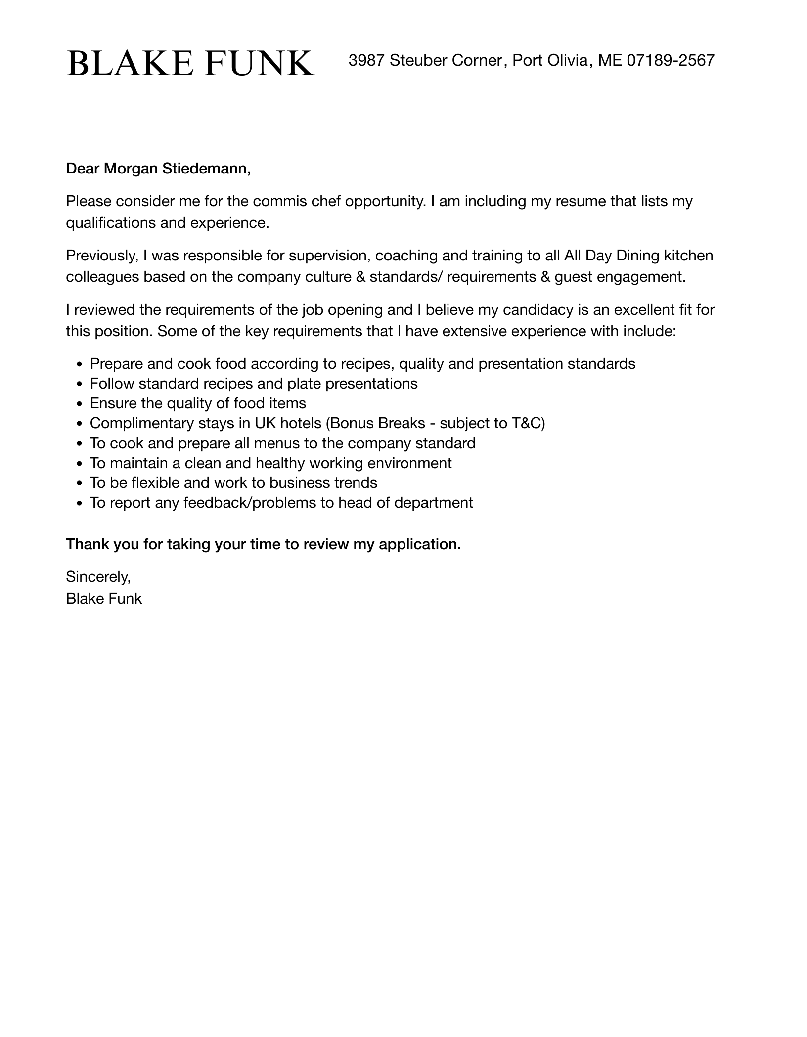 Commis Chef Cover Letter Velvet Jobs