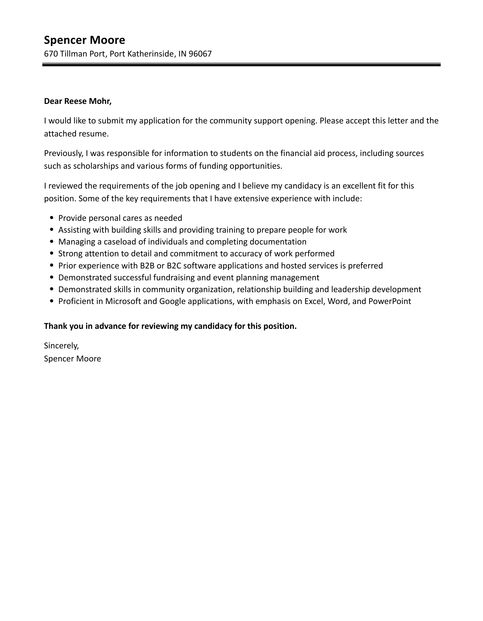 Community Support Cover Letter Velvet Jobs