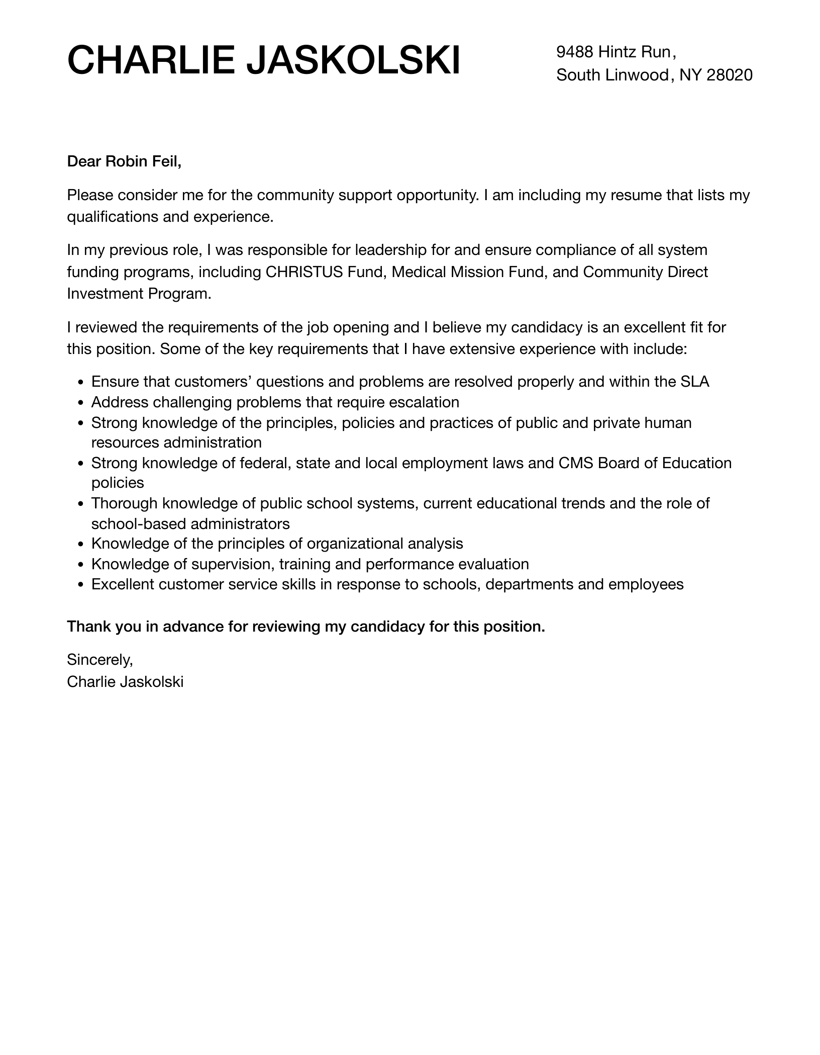 Community Support Cover Letter Velvet Jobs