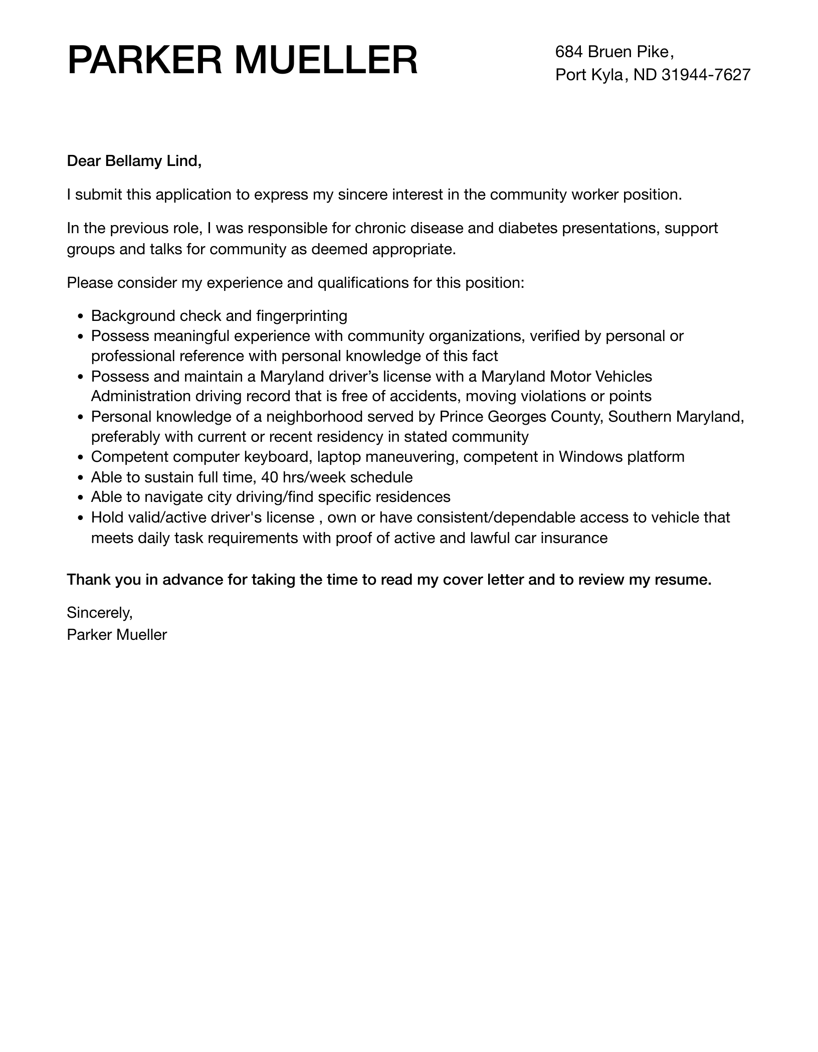 Community Worker Cover Letter Velvet Jobs