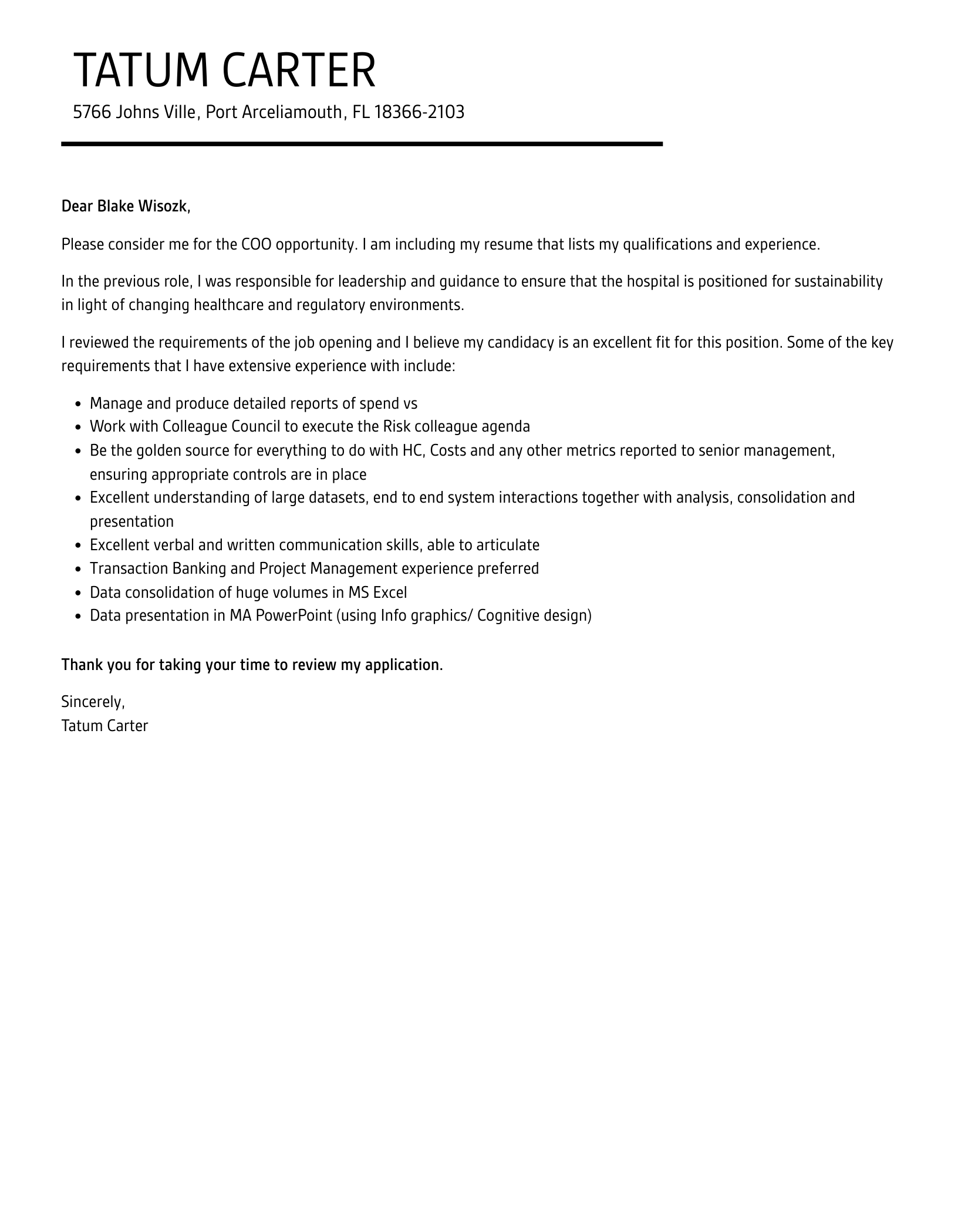 COO Cover Letter Velvet Jobs