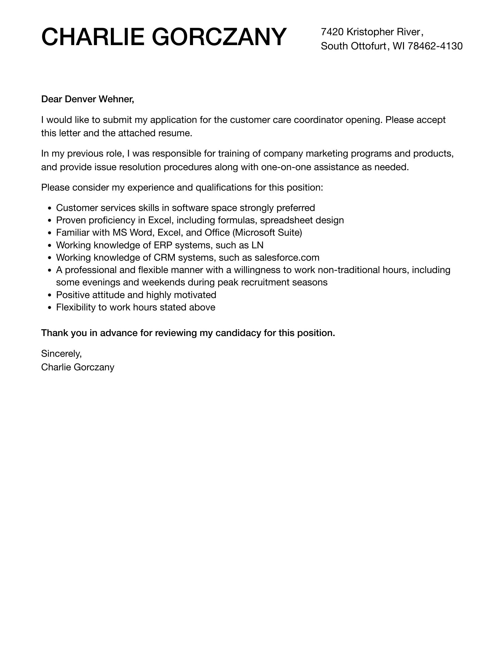 Customer Care Coordinator Cover Letter Velvet Jobs