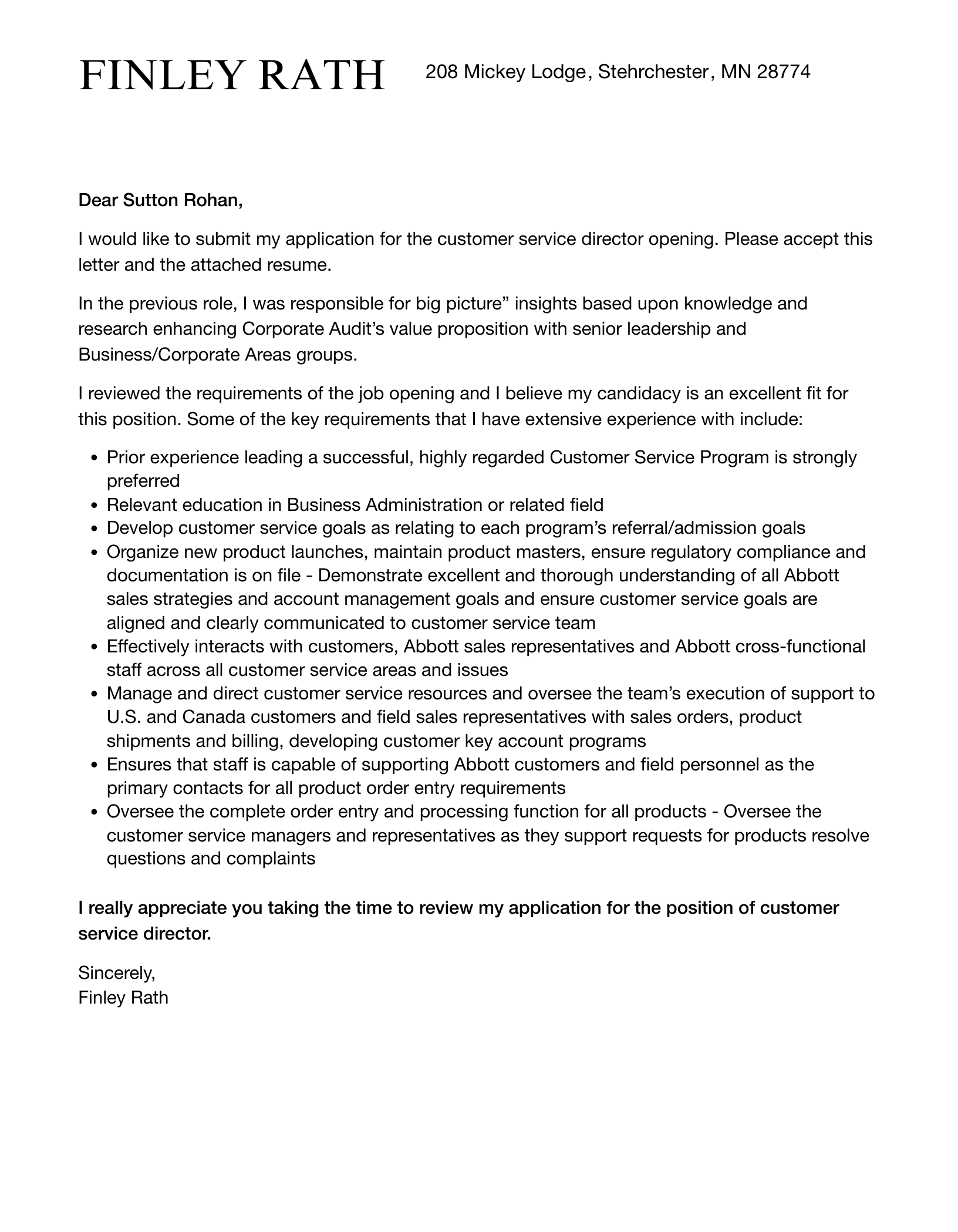 Customer Service Director Cover Letter Velvet Jobs