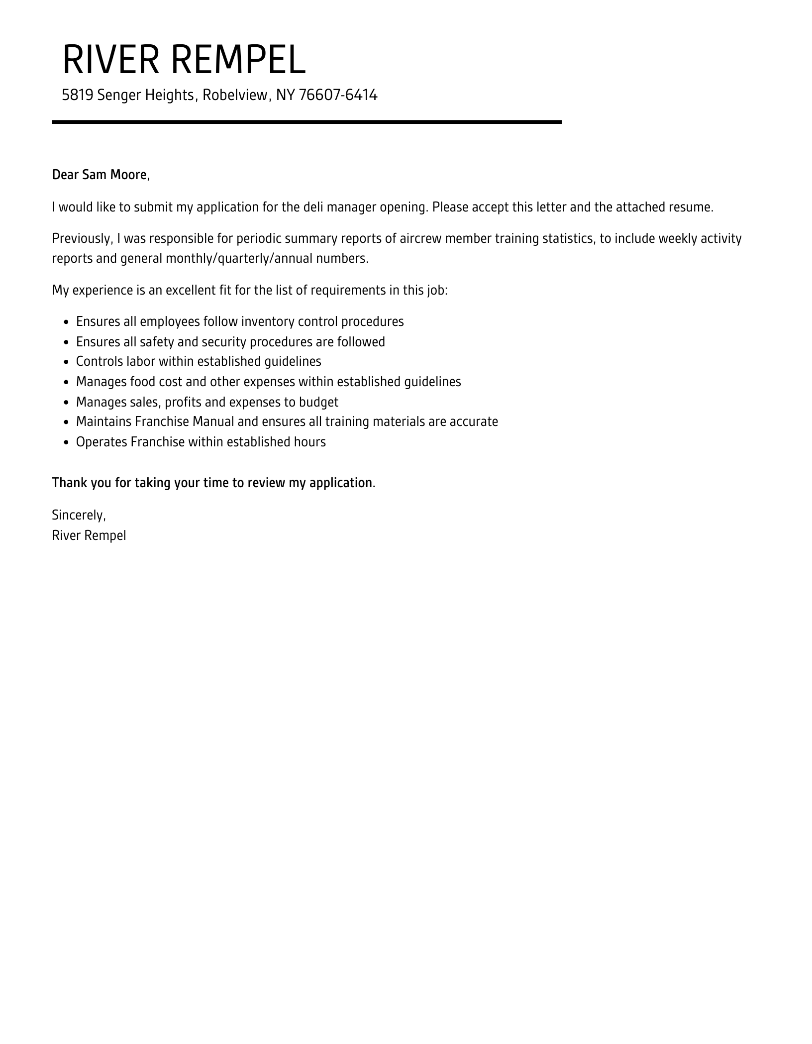 Deli Manager Cover Letter Velvet Jobs