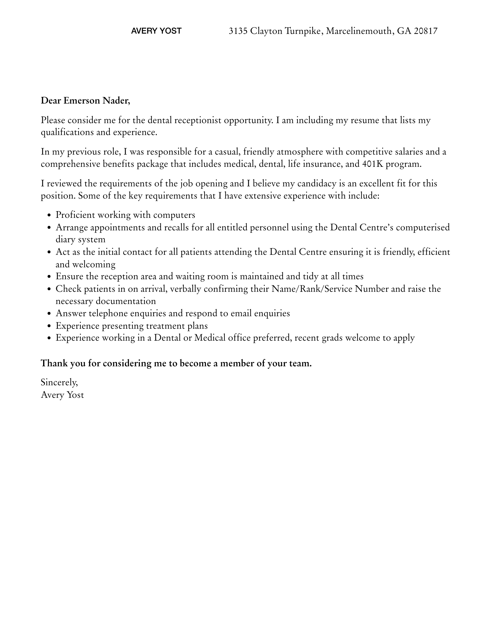 Dental Receptionist Cover Letter Velvet Jobs
