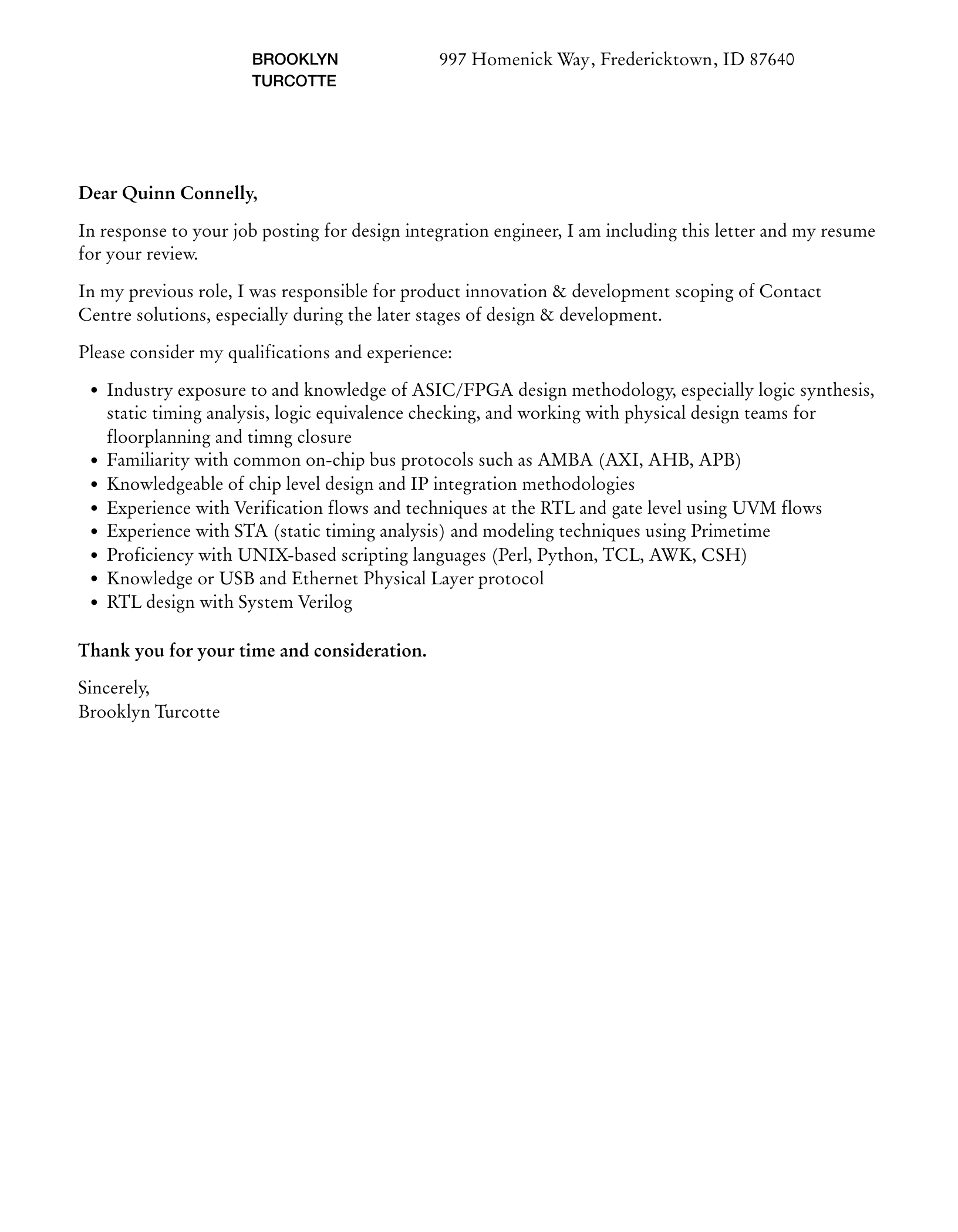 Design Integration Engineer Cover Letter Sample