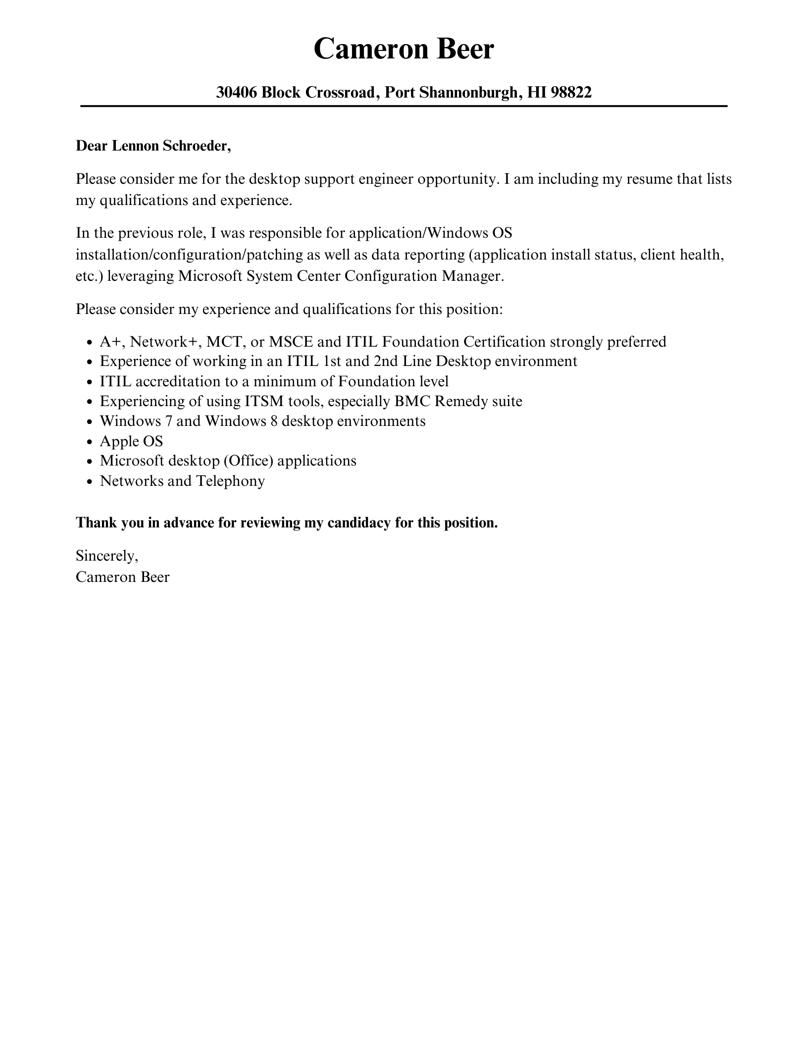 Desktop Support Engineer Cover Letter Velvet Jobs