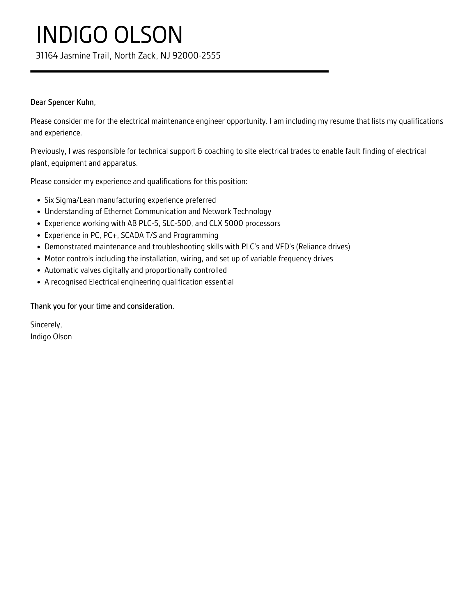 Electrical Maintenance Engineer Cover Letter Velvet Jobs