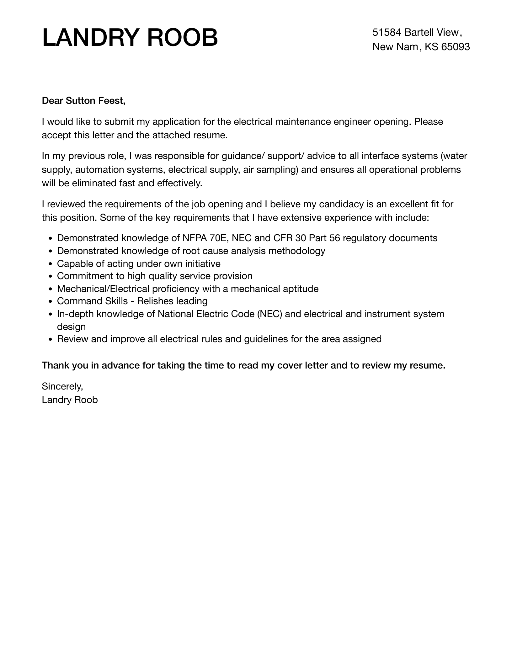 Electrical Maintenance Engineer Cover Letter Velvet Jobs