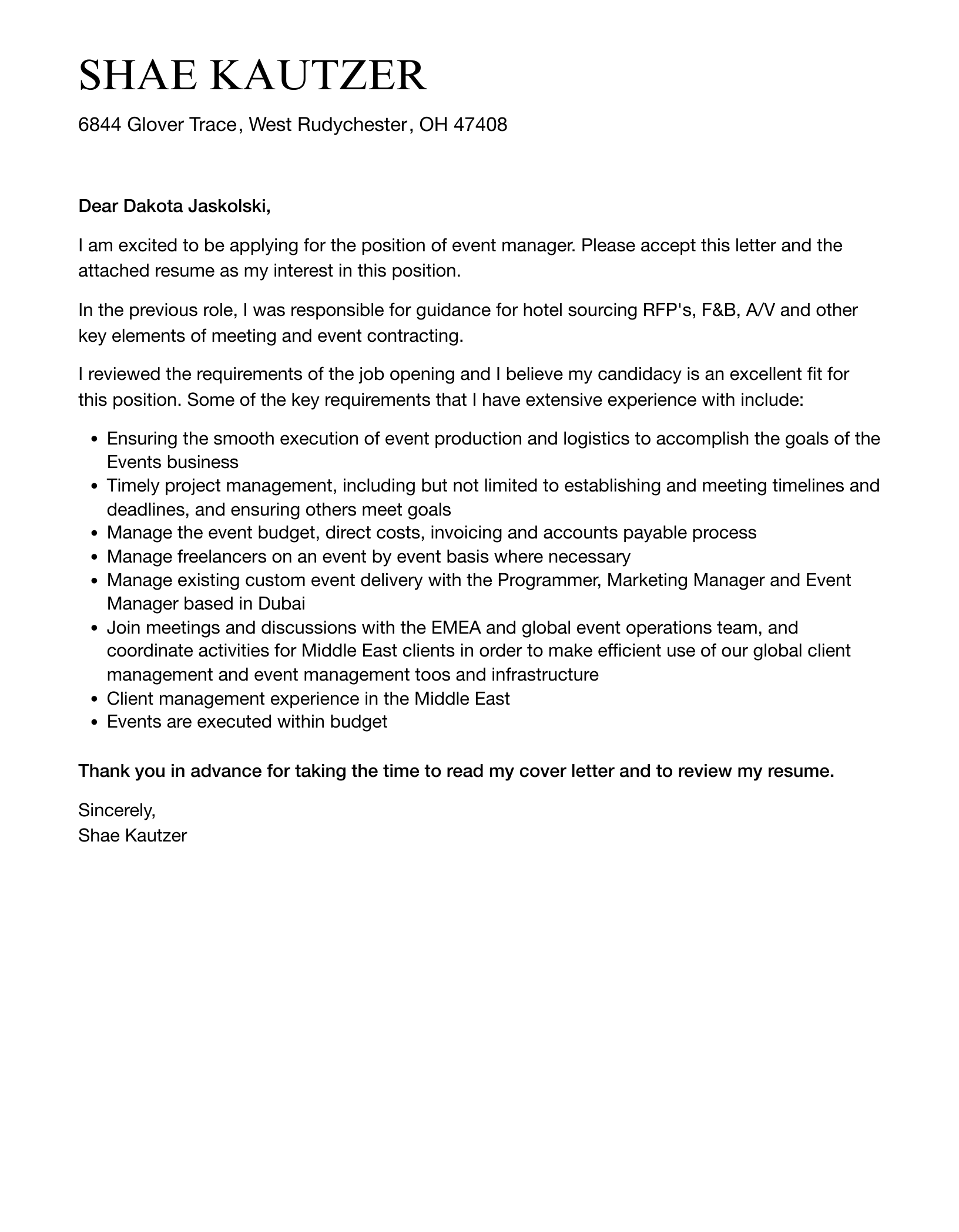 Event Manager Cover Letter Velvet Jobs