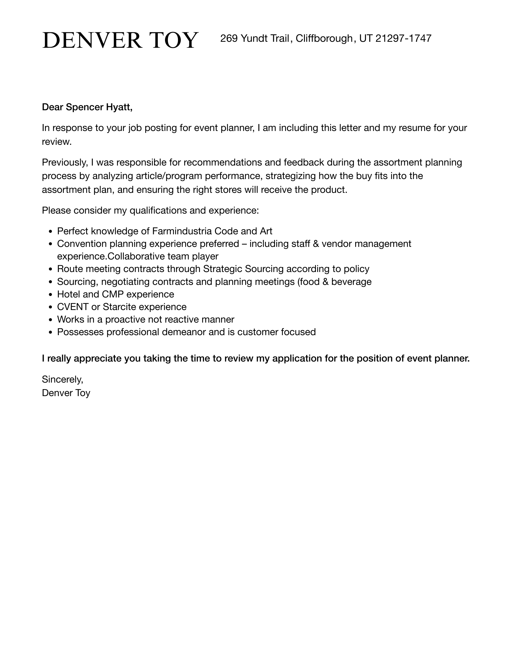 Event Planner Cover Letter Velvet Jobs