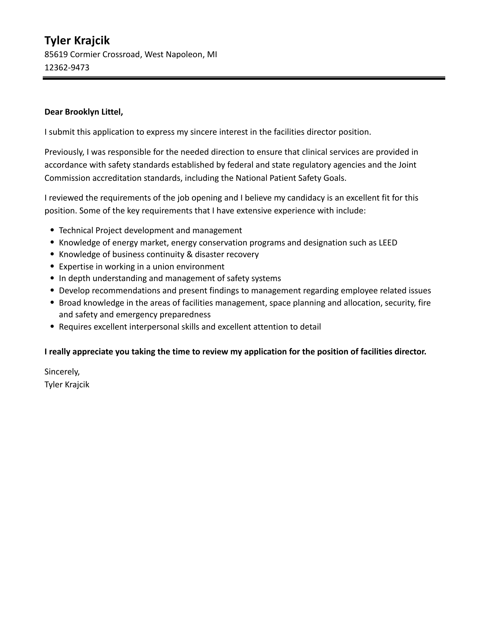 Facilities Director Cover Letter Velvet Jobs