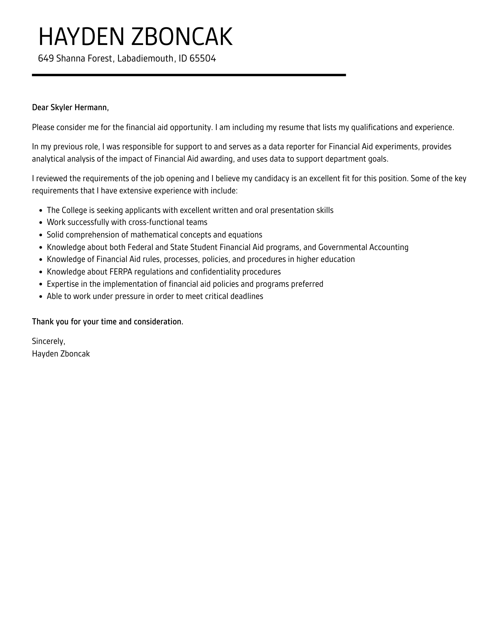 Financial Aid Cover Letter Velvet Jobs