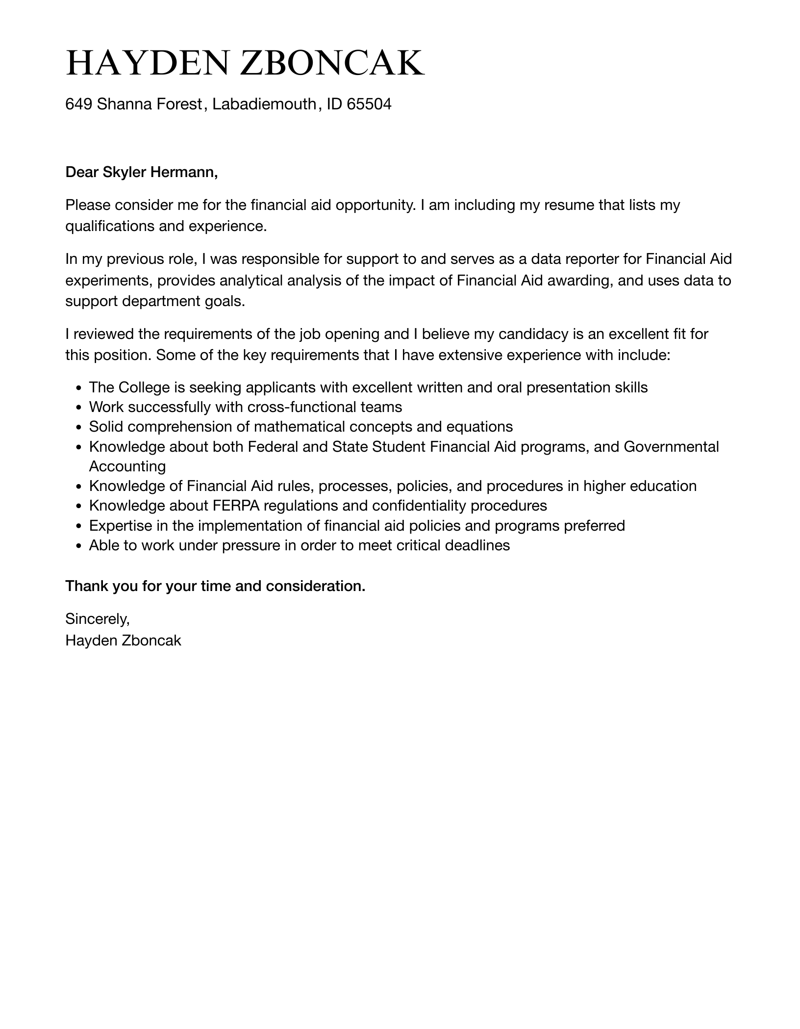 Financial Aid Cover Letter Velvet Jobs