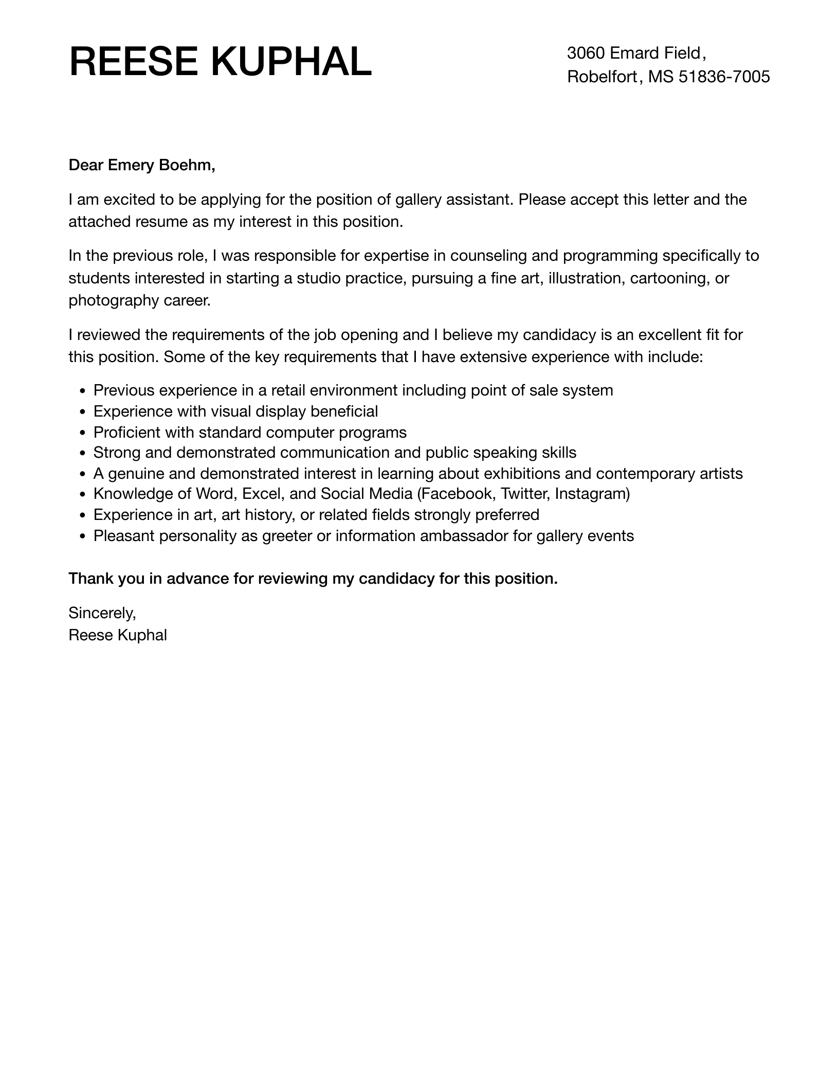 Gallery Assistant Cover Letter Velvet Jobs
