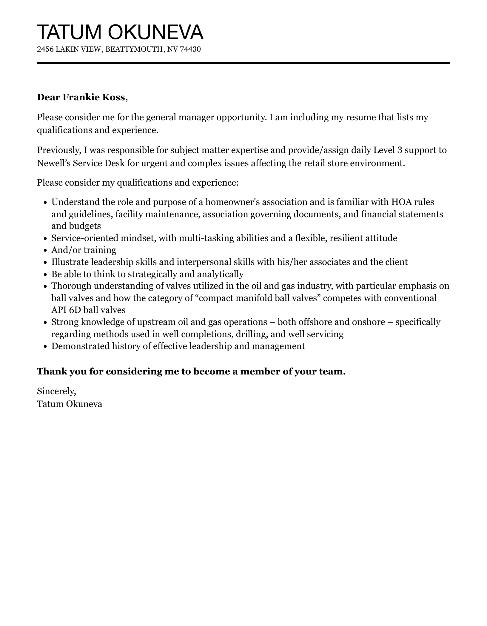General Manager Cover Letter Velvet Jobs