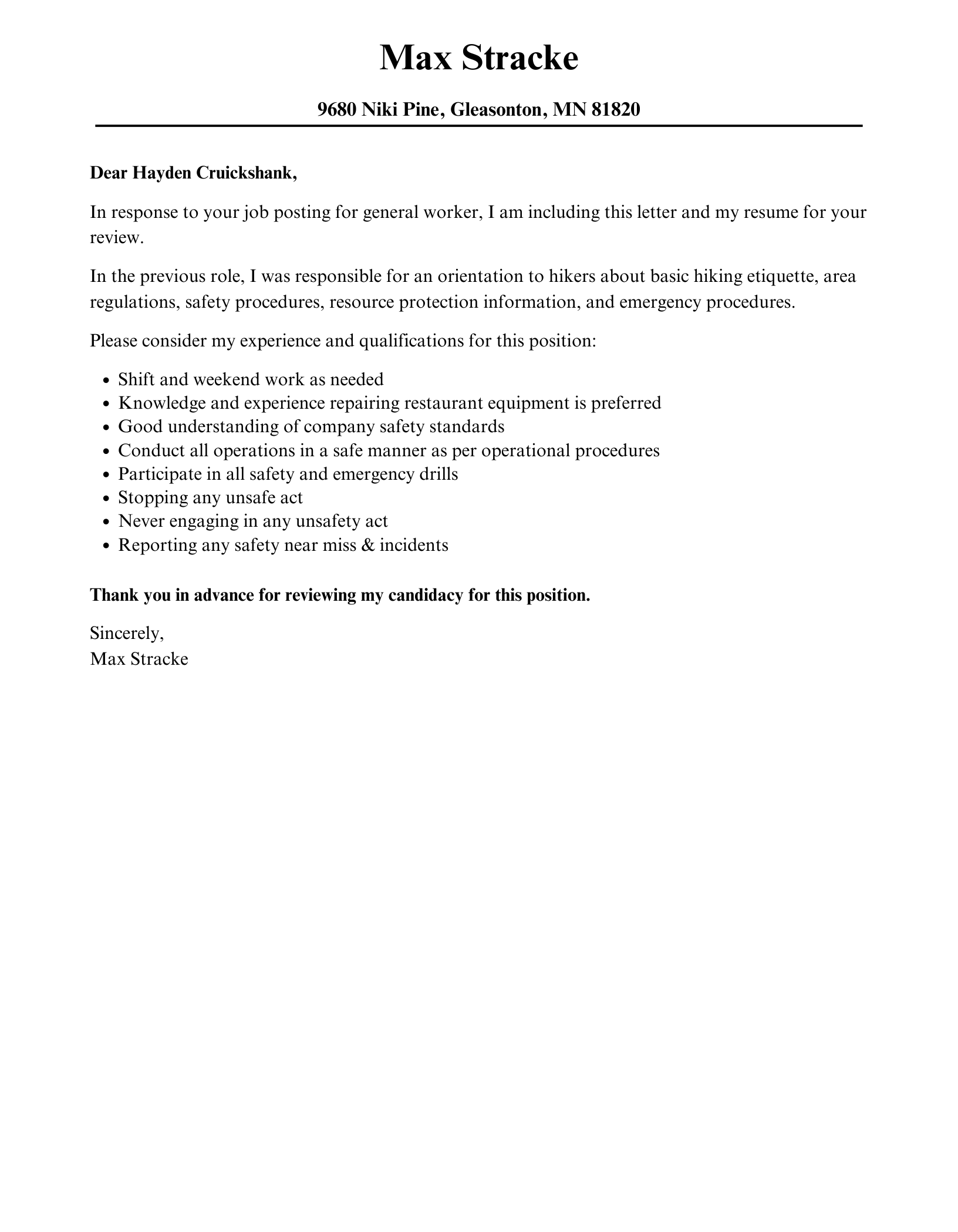 General Worker Cover Letter Velvet Jobs   General Worker Cover Letter Template V1 