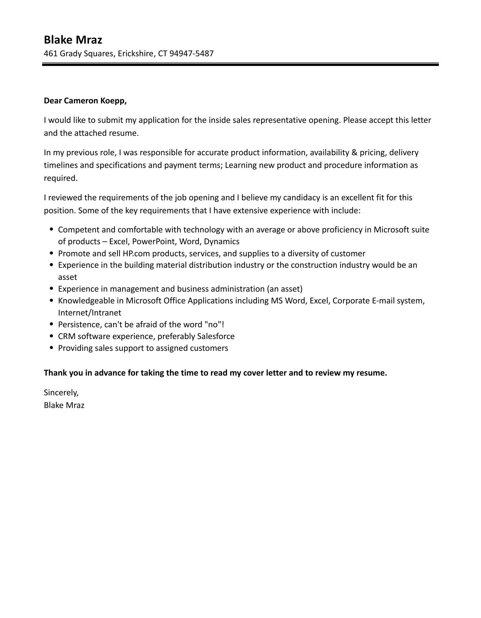 Inside Sales Representative Cover Letter Velvet Jobs