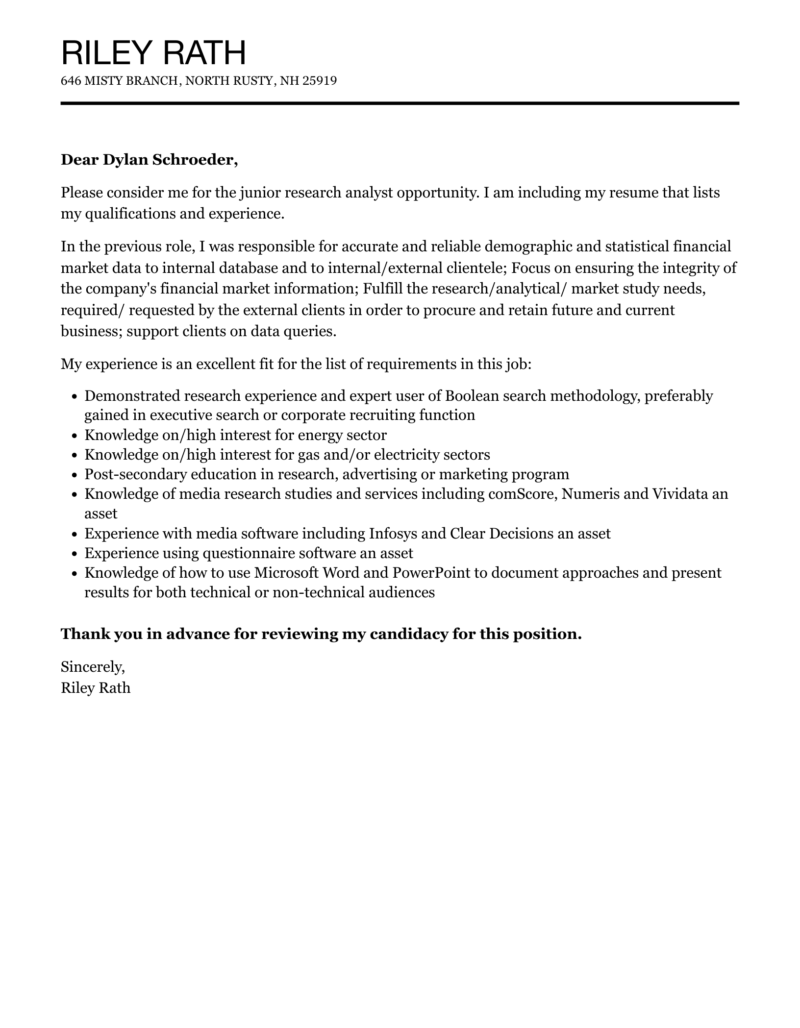 Junior Research Analyst Cover Letter Velvet Jobs