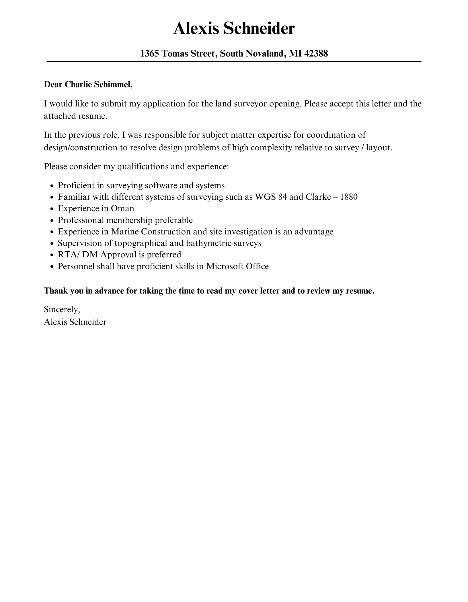 land surveyor cover letter