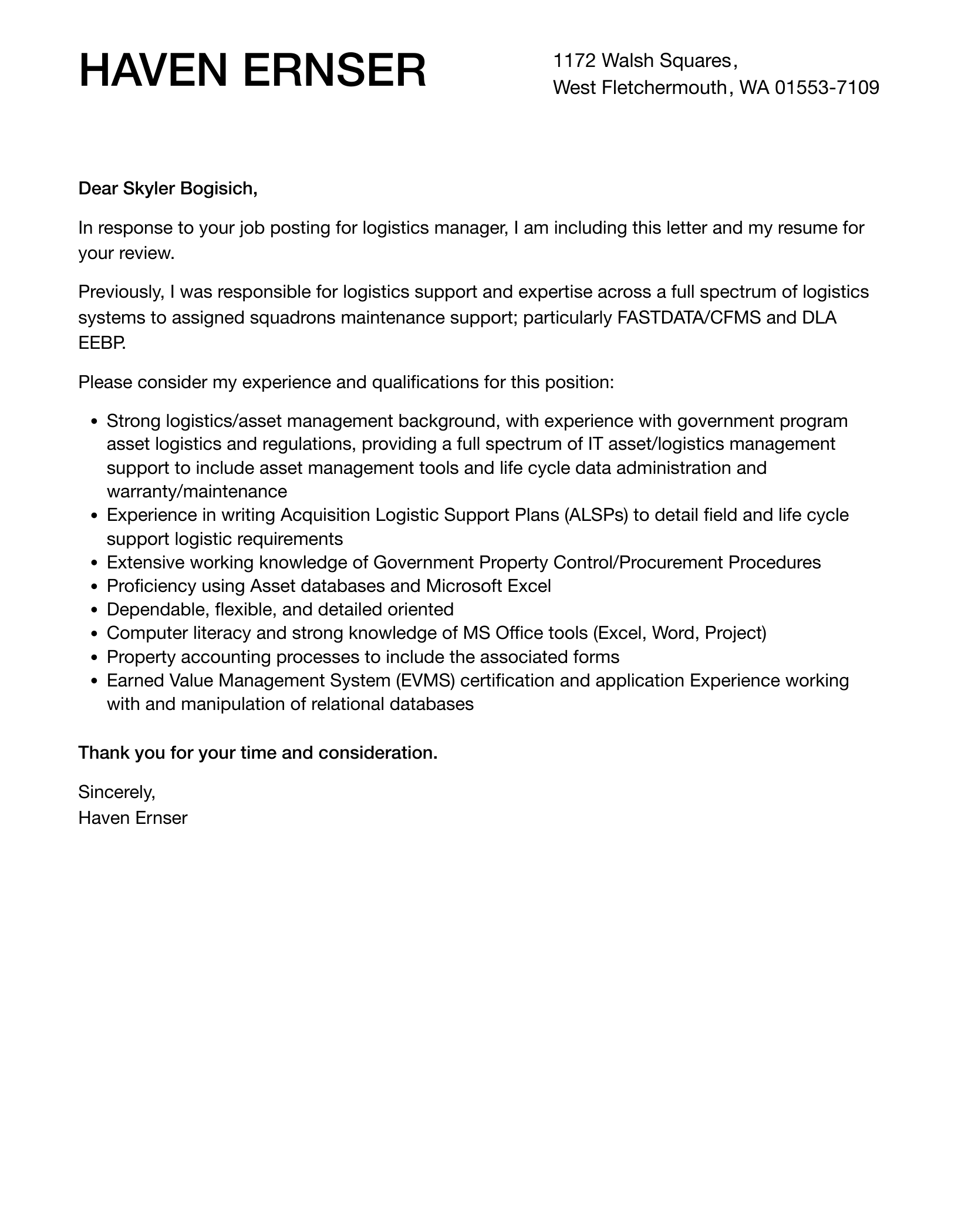 Logistics Manager Cover Letter Velvet Jobs