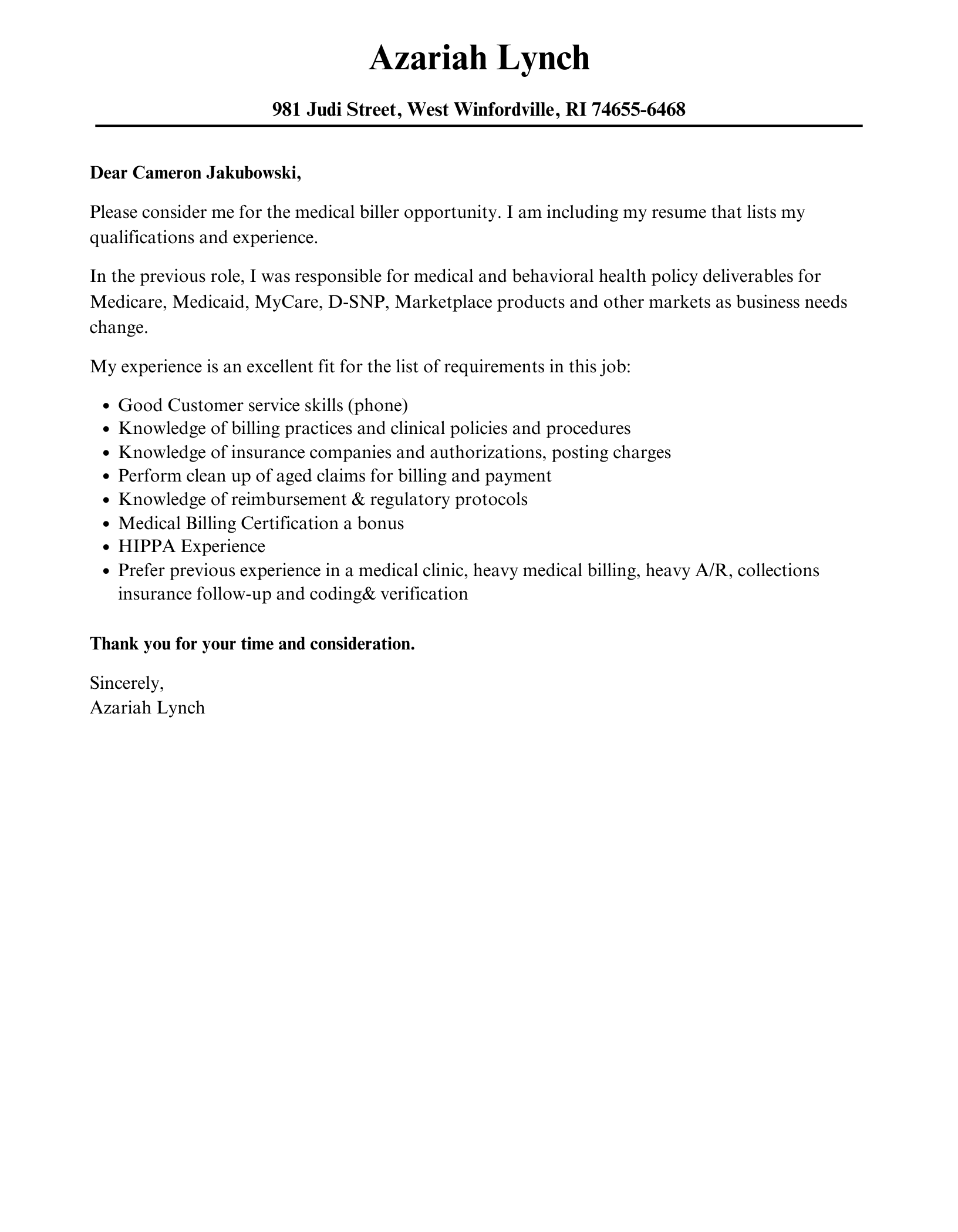 Medical Biller Cover Letter Velvet Jobs
