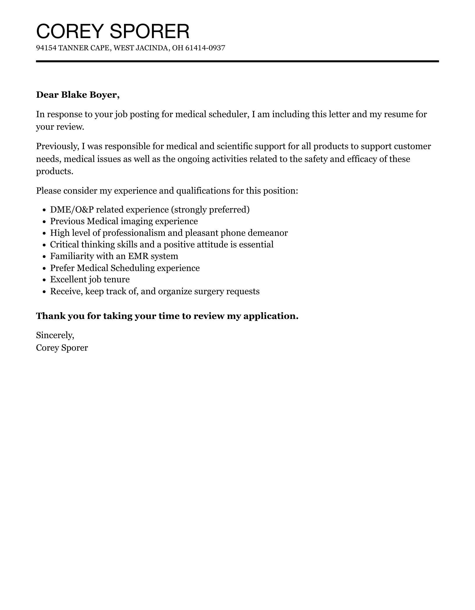 Medical Scheduler Cover Letter Velvet Jobs