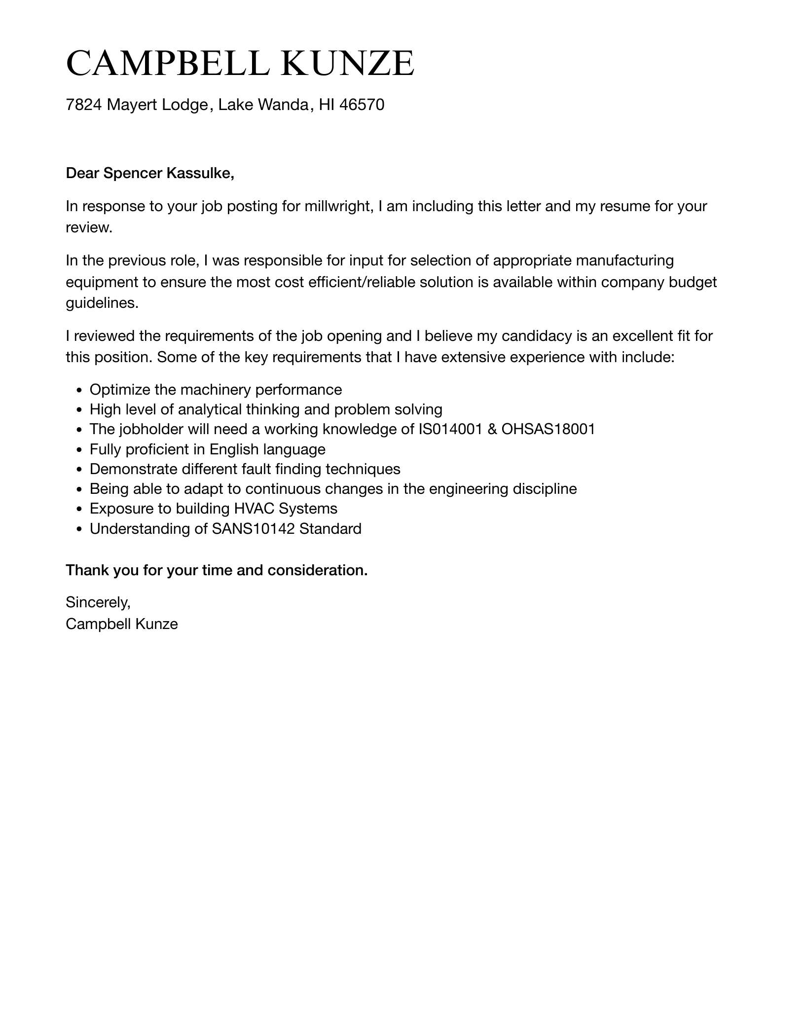 Millwright Cover Letter Velvet Jobs