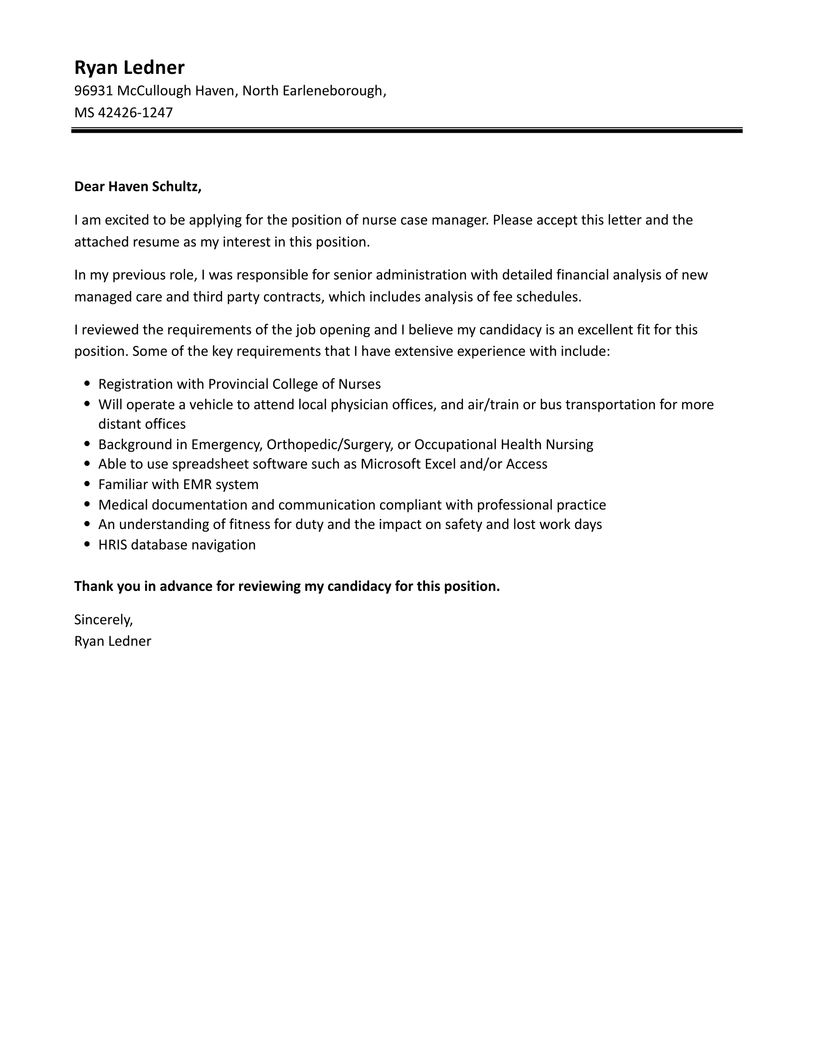 Nurse Case Manager Cover Letter Velvet Jobs