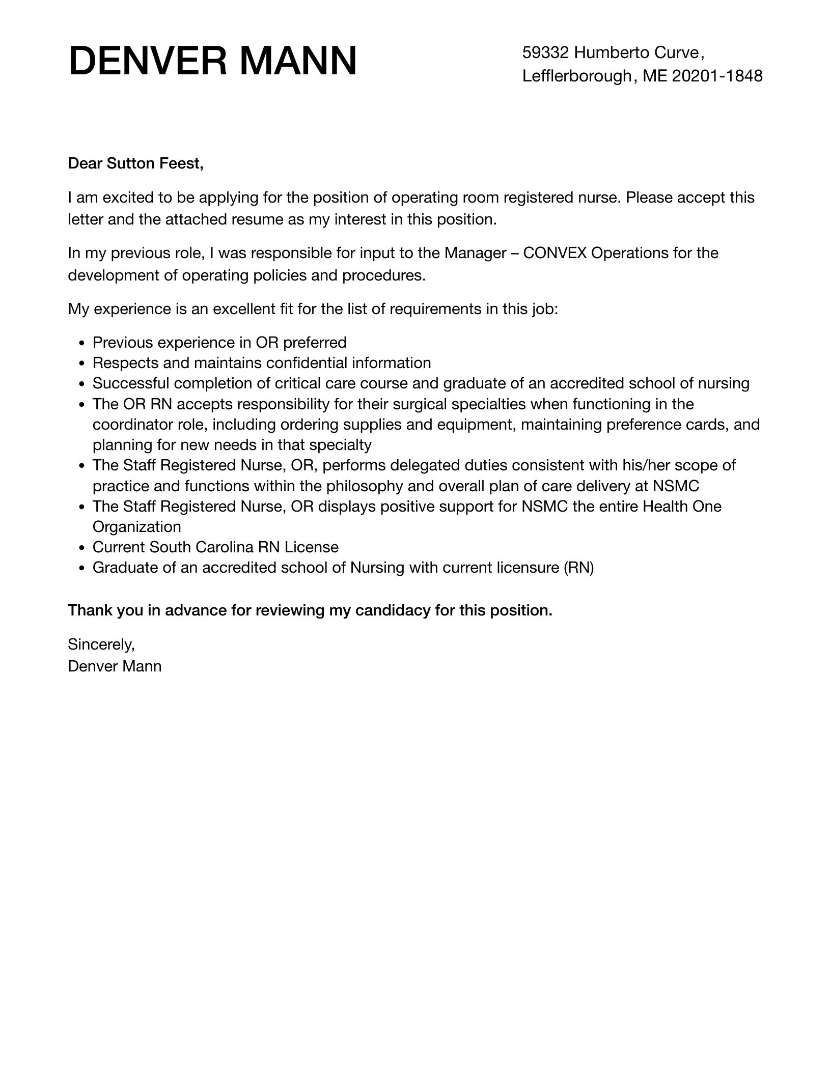 Operating Room Registered Nurse Cover Letter Velvet Jobs
