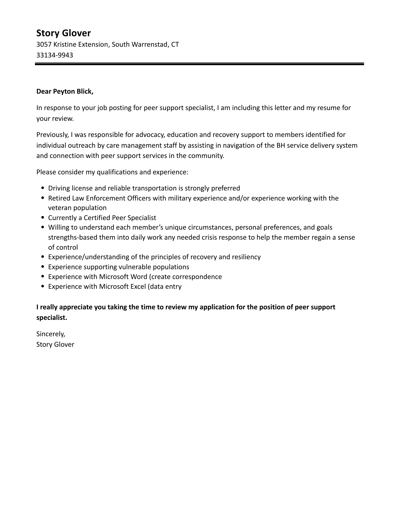 Peer Support Specialist Resume