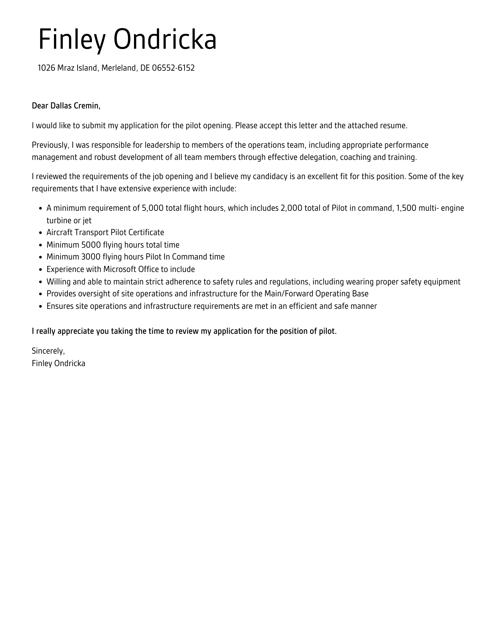 Pilot Cover Letter Velvet Jobs