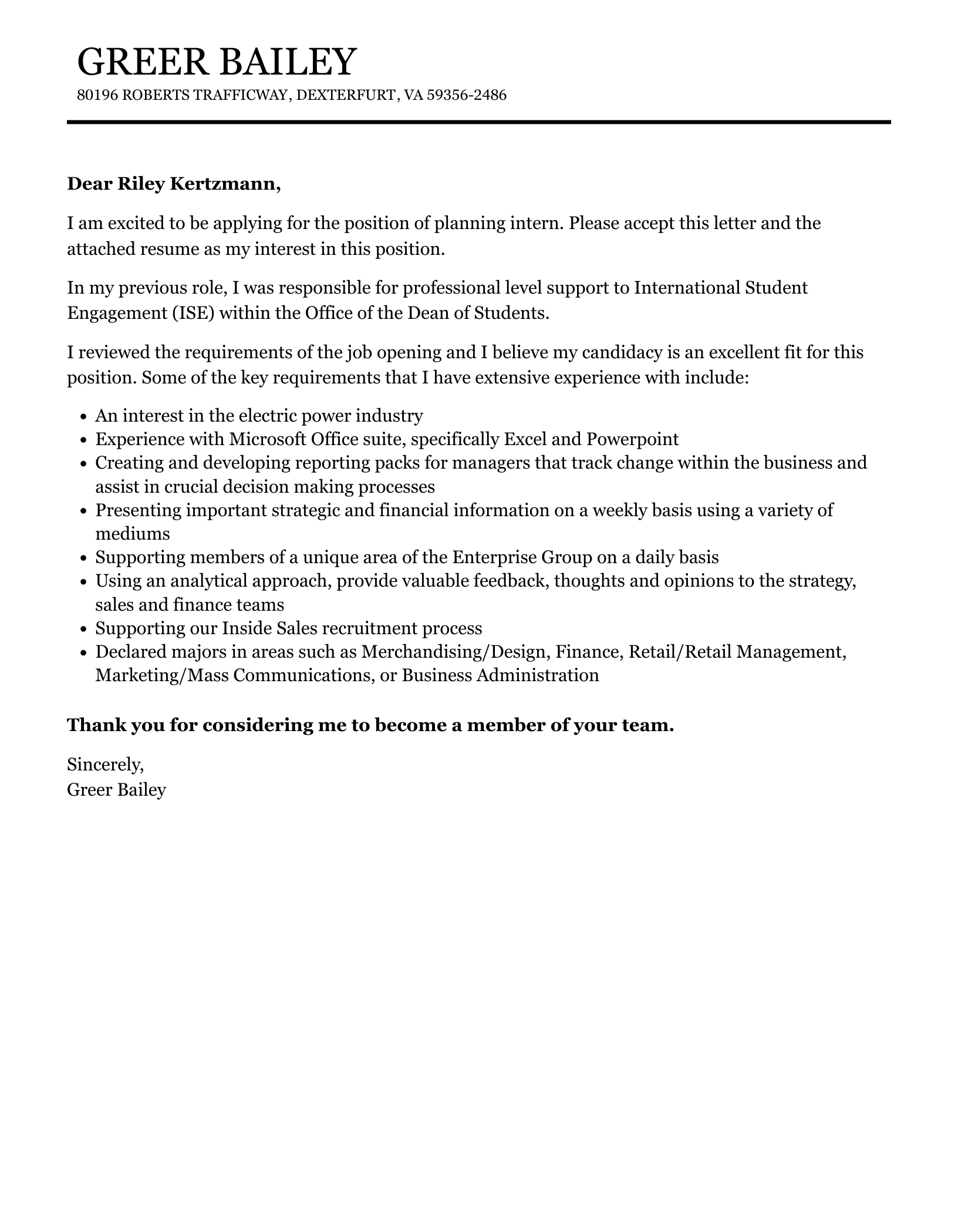 Planning Intern Cover Letter Velvet Jobs