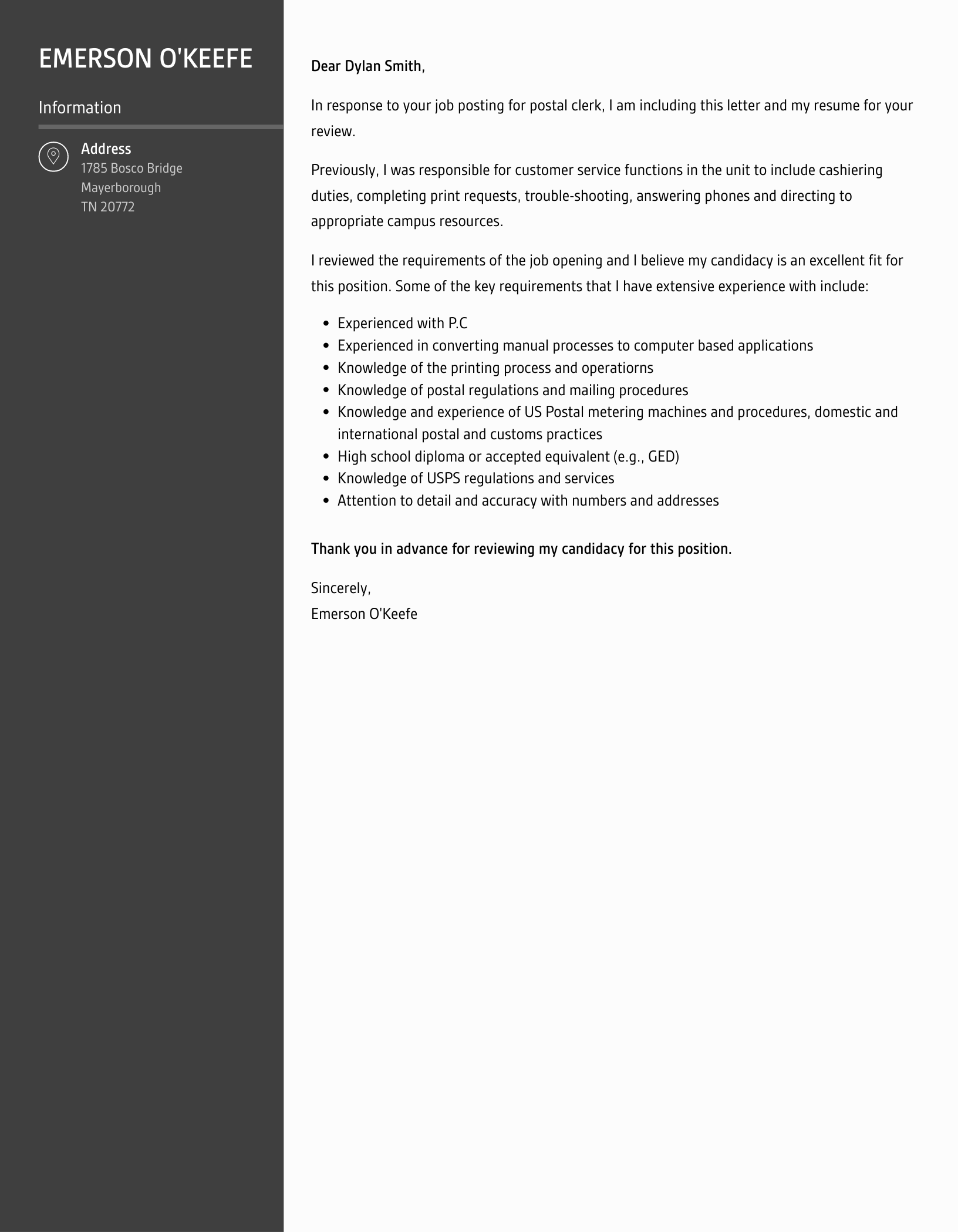 Postal Clerk Cover Letter Velvet Jobs
