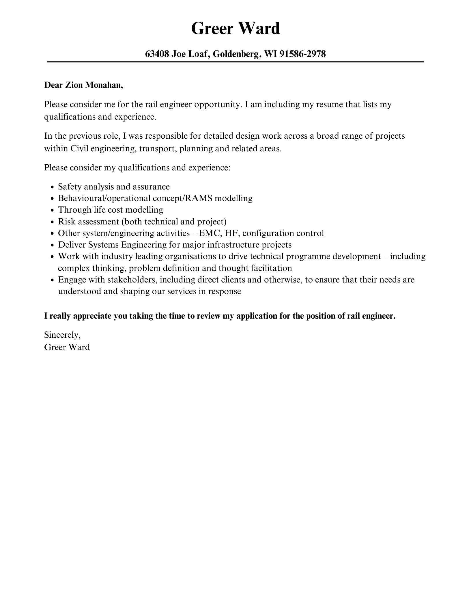 release train engineer cover letter