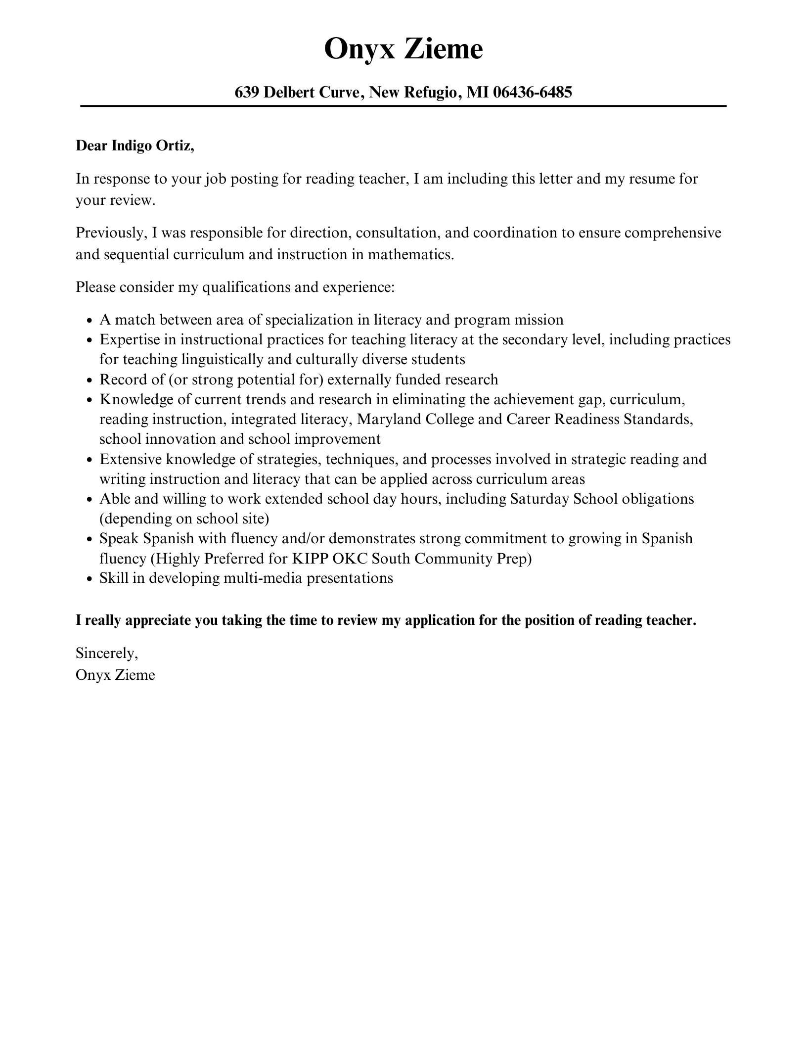 Reading Teacher Cover Letter Velvet Jobs